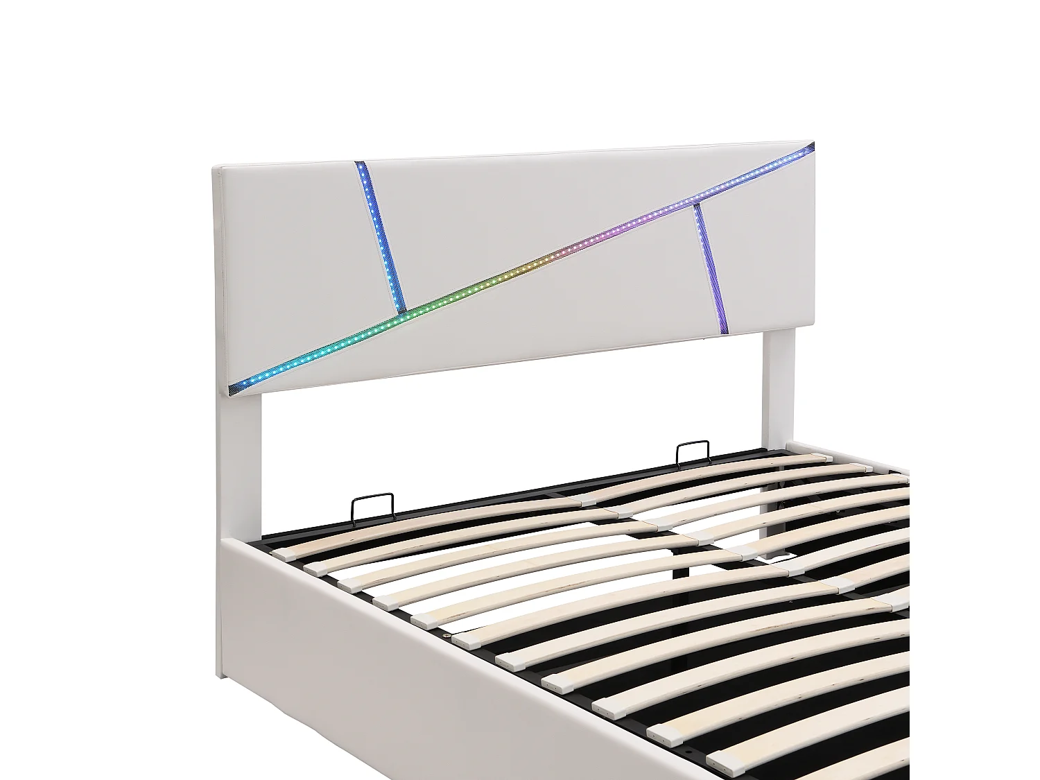 Letto contenitore con testiera - 160 x 200 cm - similpelle - LED - rete a doghe - stile moderno - bianco