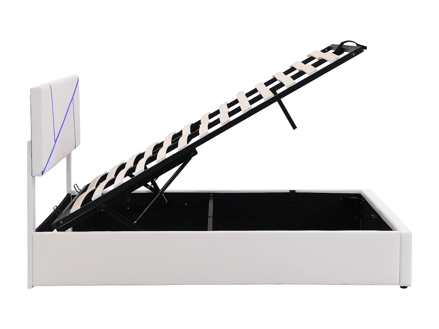 Letto contenitore con testiera - 160 x 200 cm - similpelle - LED - rete a doghe - stile moderno - bianco