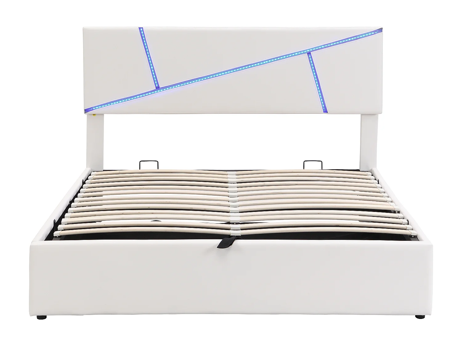 Letto contenitore con testiera - 160 x 200 cm - similpelle - LED - rete a doghe - stile moderno - bianco