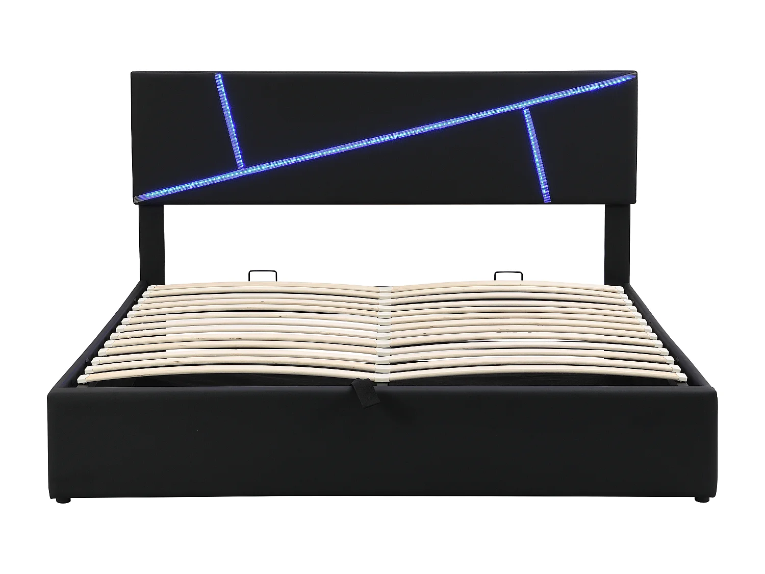 Opbergbed met hoofdeinde - 160 x 200 cm - kunstleer - LED-strips - lattenbodem - eigentijdse stijl - zwart