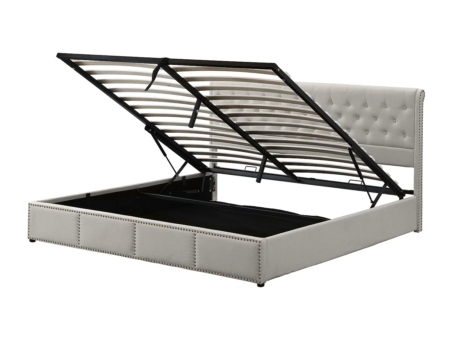 Letto contenitore 180 x 200 cm con testiera - tessuto - rete a doghe - colore bianco grigio