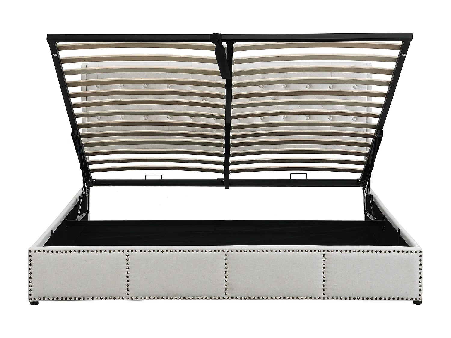 Lit coffre 180 x 200 cm avec tête de lit - tissu - sommier à lattes - coloris gris blanc