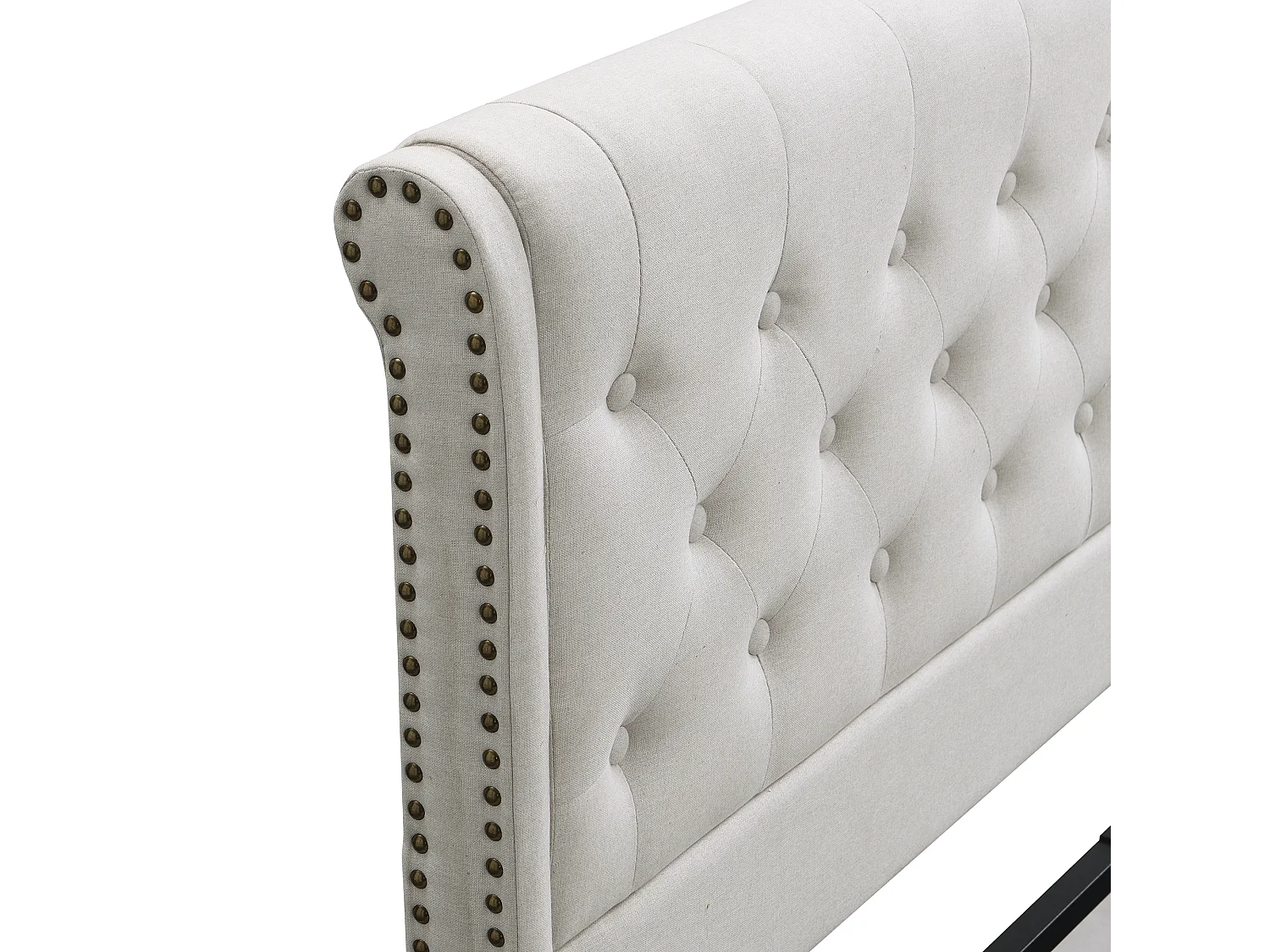 Lit coffre 180 x 200 cm avec tête de lit - tissu - sommier à lattes - coloris gris blanc