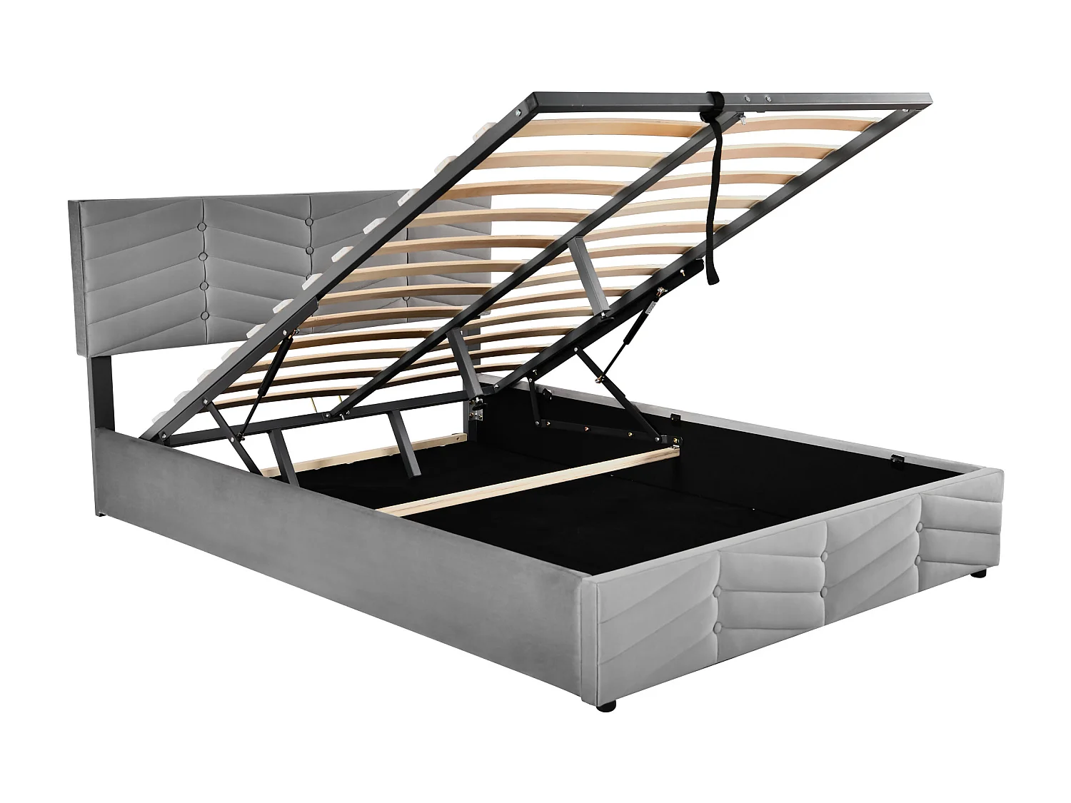Opbergbed met verstelbaar hoofdeinde - 140 x 200 cm - fluweel - lattenbodem - kleur - grijs