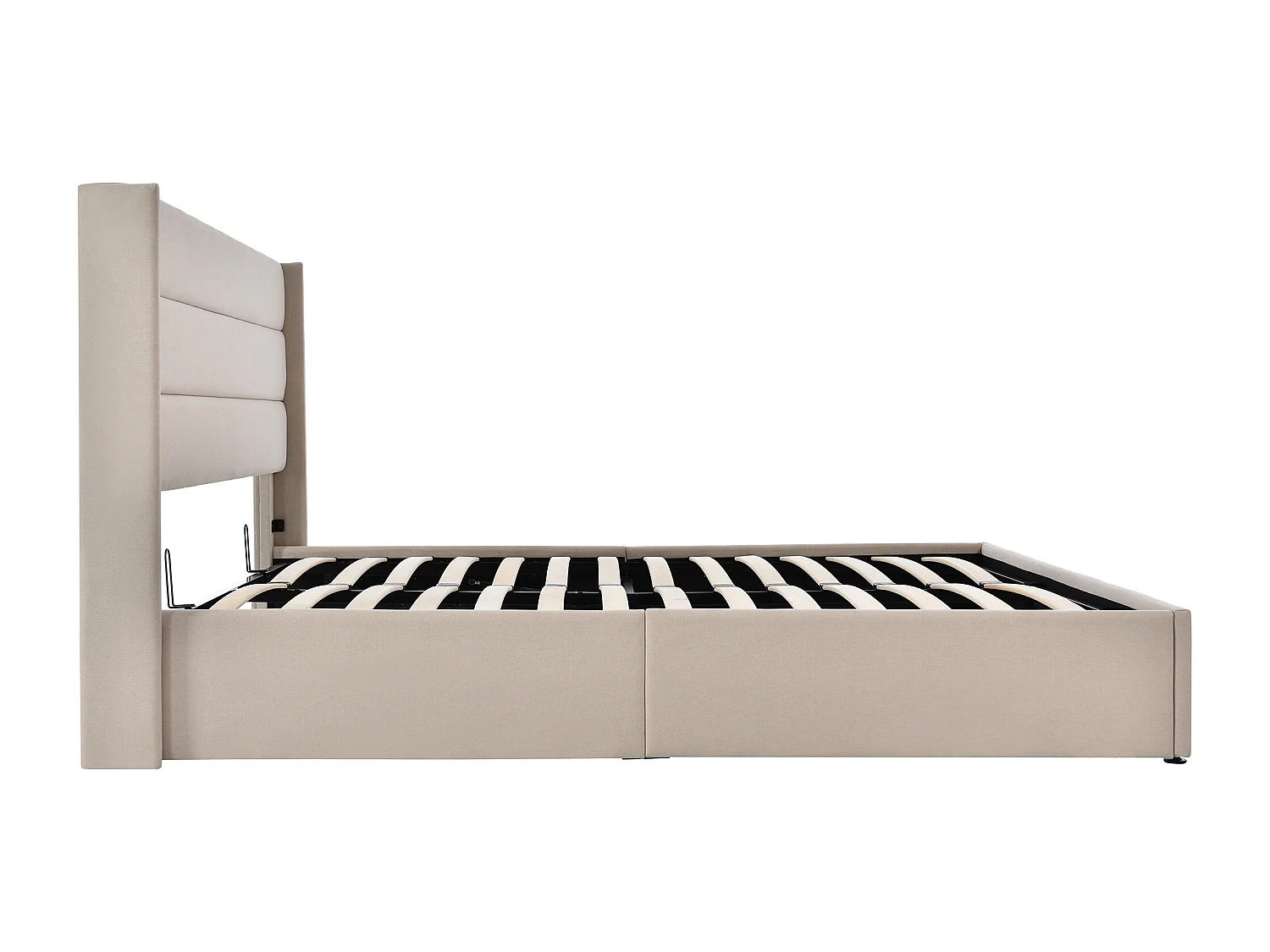 Opbergbed met hoofdeinde en opbergruimte - 180 x 200 cm - linnenstof - lattenbodem - eigentijdse stijl - beige