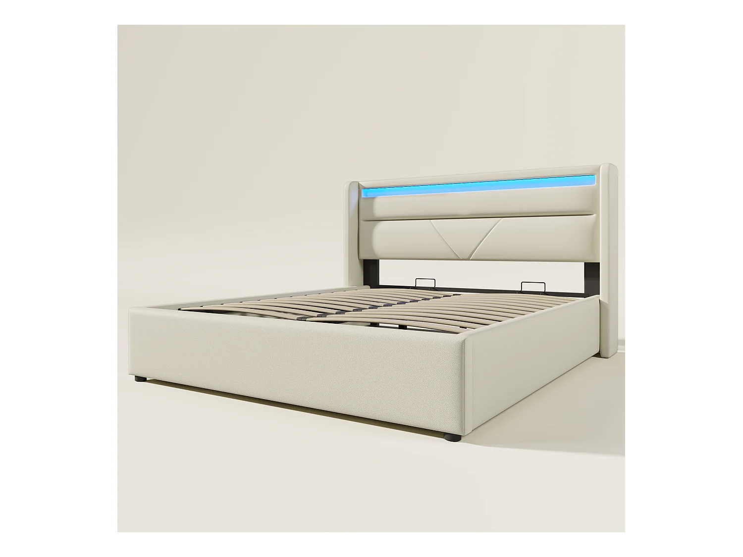 Bettkasten mit Stauraum – 160 x 200 cm – Kunstleder – LED-Beleuchtung – Lattenrost – Weiß