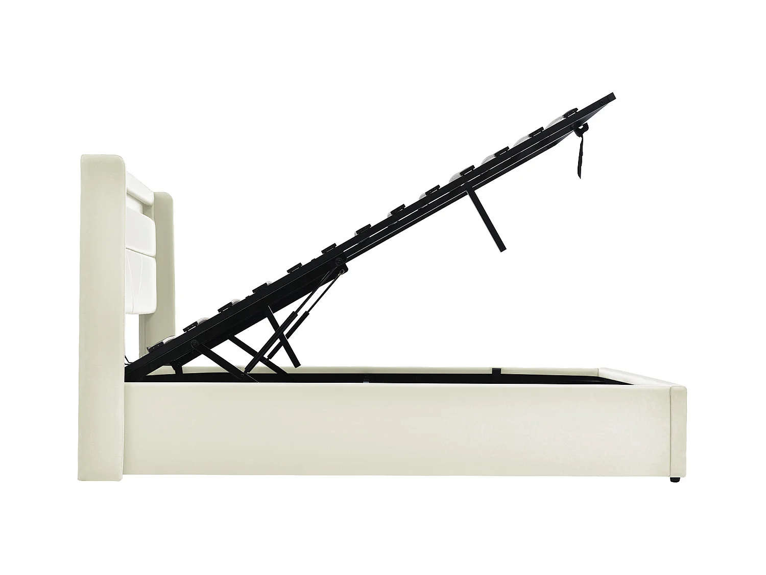 Bettkasten mit Stauraum – 160 x 200 cm – Kunstleder – LED-Beleuchtung – Lattenrost – Weiß