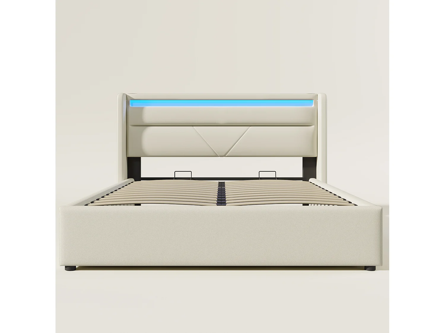 Opbergbed met opbergruimte - 160 x 200 cm - pu leer - LED verlichting - lattenbodem - wit