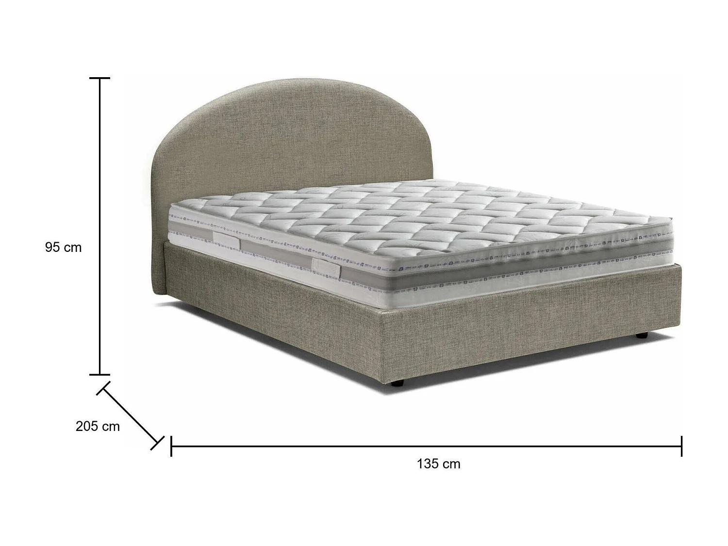 Cama de casal Dbogda, cama de arrumação com forro de tecido, 100% Fabricado na Itália, abertura frontal, com colchão 120x190 cm incluído, cinza pomba