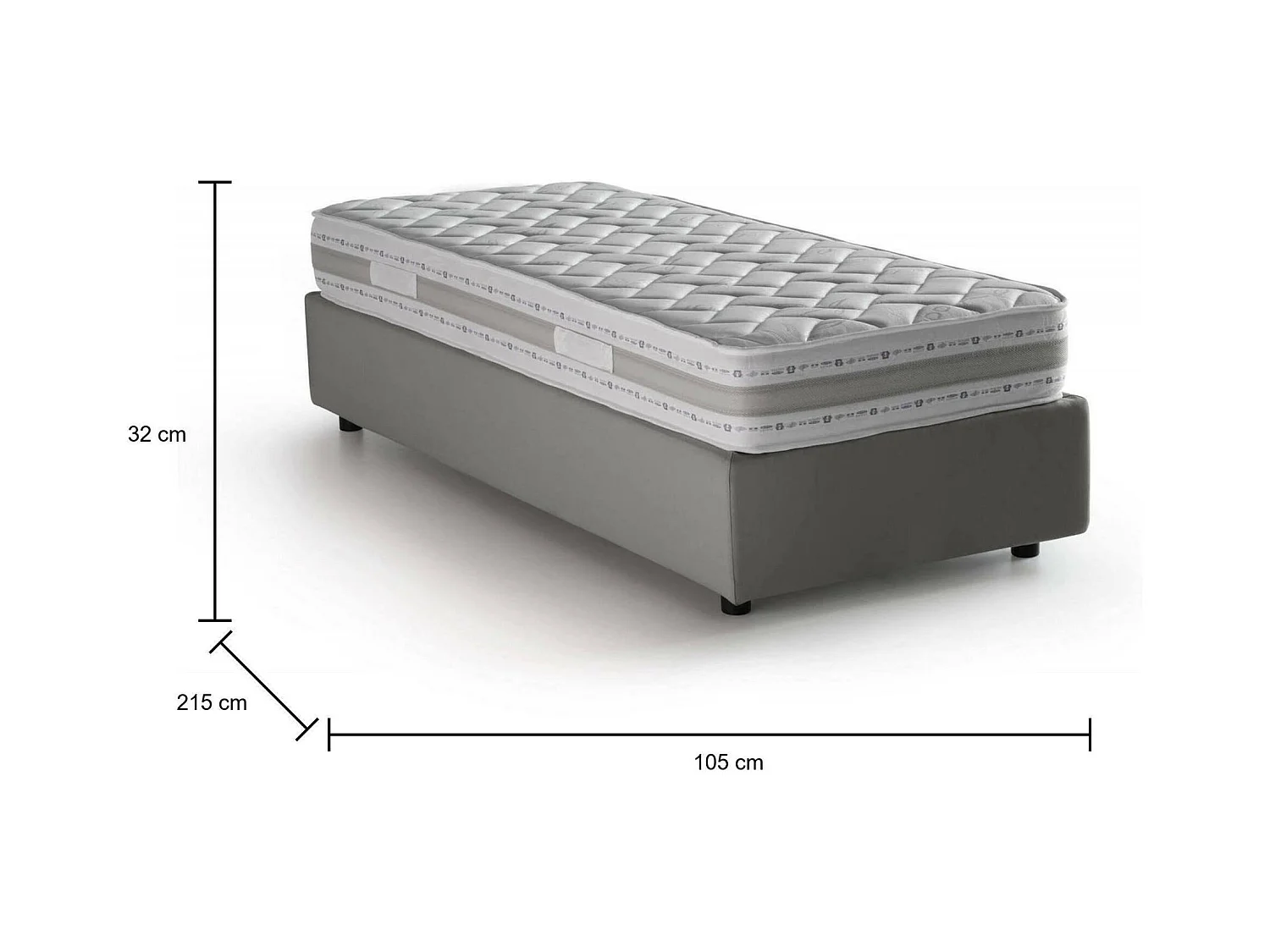 Talamo Italia - Letto singolo Aribal, con materasso Cm 90x200 incluso, Grigio