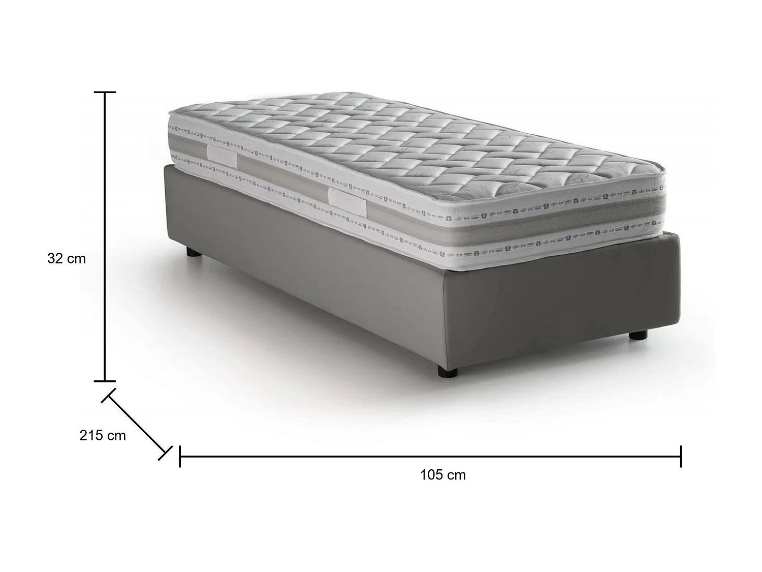 Cama individual Dmorier, Cama contenedor con revestimiento de tela, 100% Made in Italy, Apertura frontal, con colchón Cm 90x200 incluido, Gris
