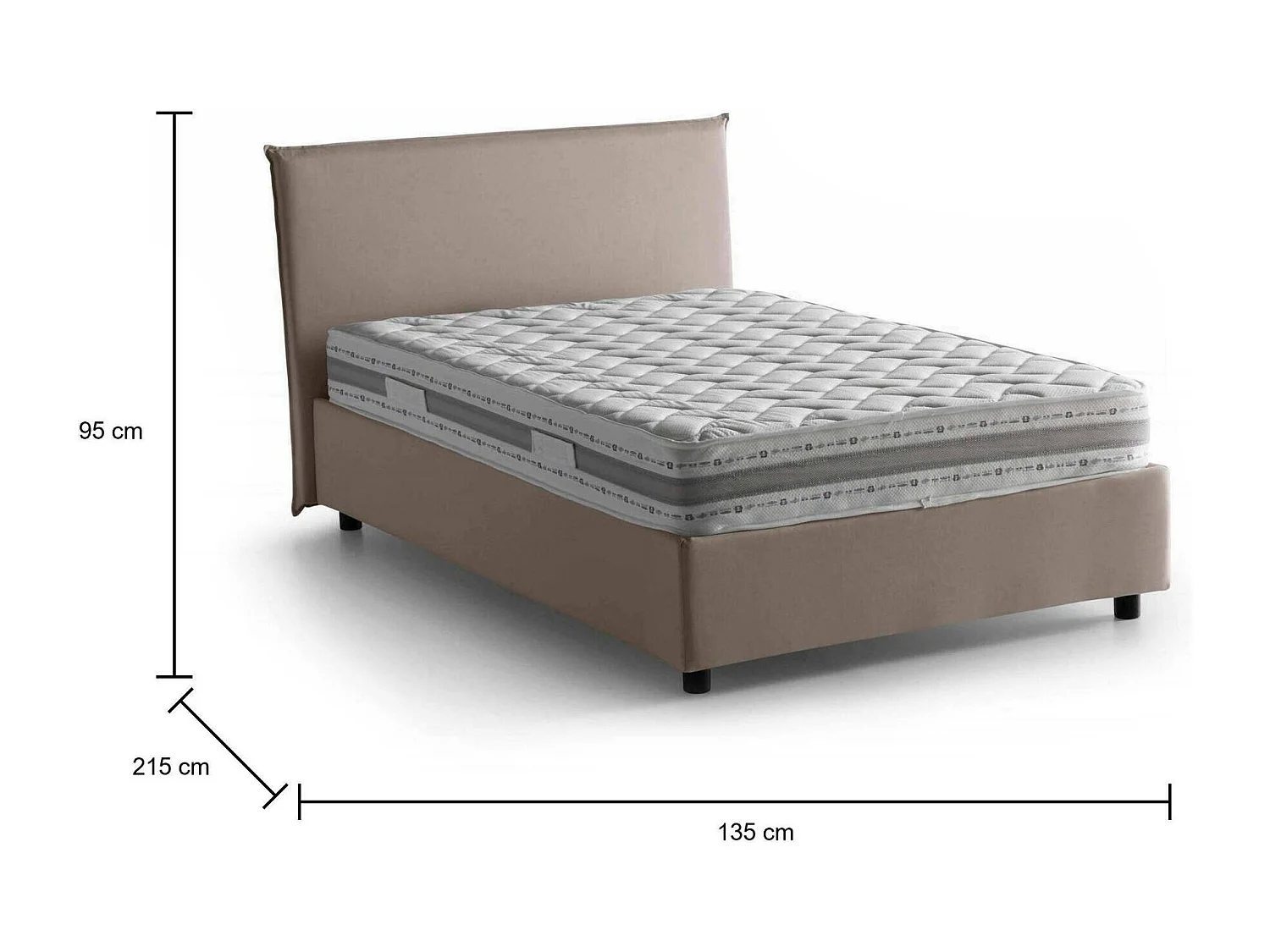 Cama de casal Dpalear, cama de arrumação com forro de tecido, 100% Made in Italy, abertura frontal, com colchão 120x200 cm incluído, cinza pomba