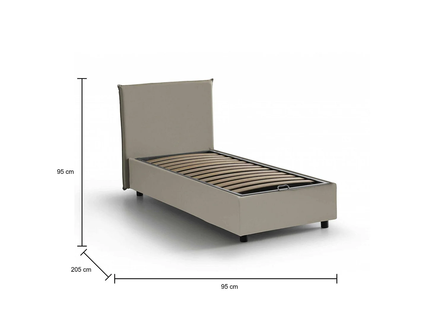 Letto Singolo Asio, Contenitore Made in Italy, 95x205 cm Grigio Tortora