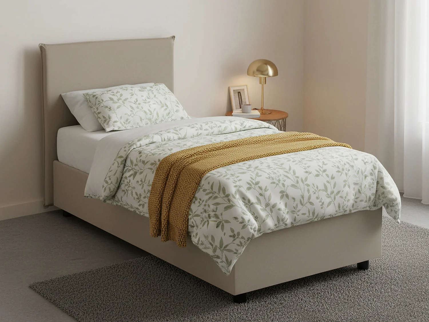 Letto Singolo Asio, Contenitore Made in Italy, 95x205 cm Grigio Tortora