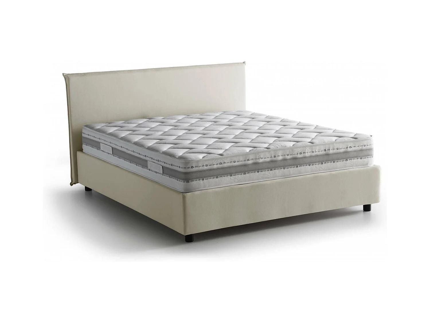 Lit double Dallegr, Lit coffre avec revêtement en tissu, 100% Made in Italy, Ouverture frontale, avec matelas 140x200 cm inclus, Beige