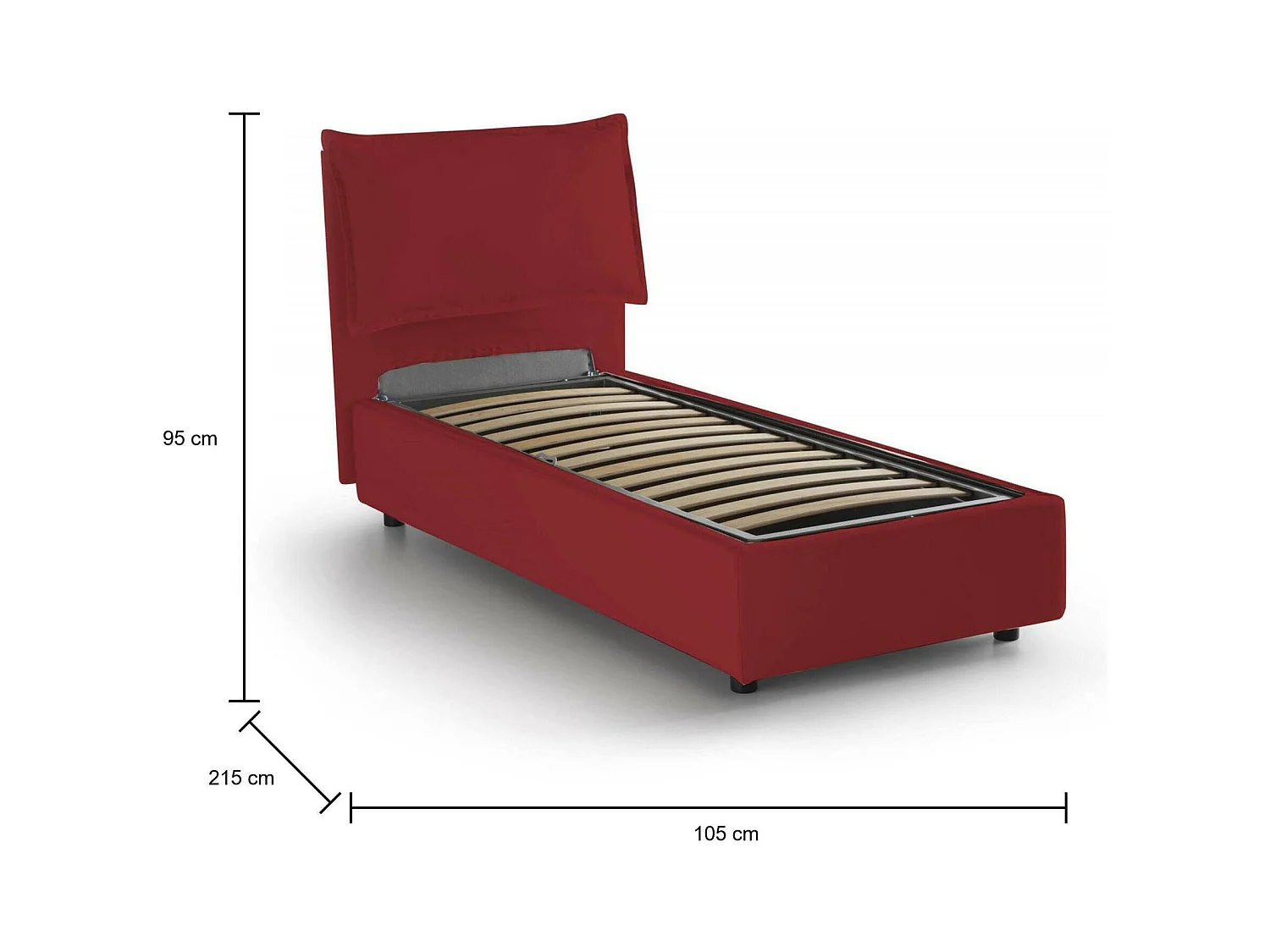 Talamo Italia - Letto singolo Abroghat, adatto per materasso Cm 90x200, Rosso
