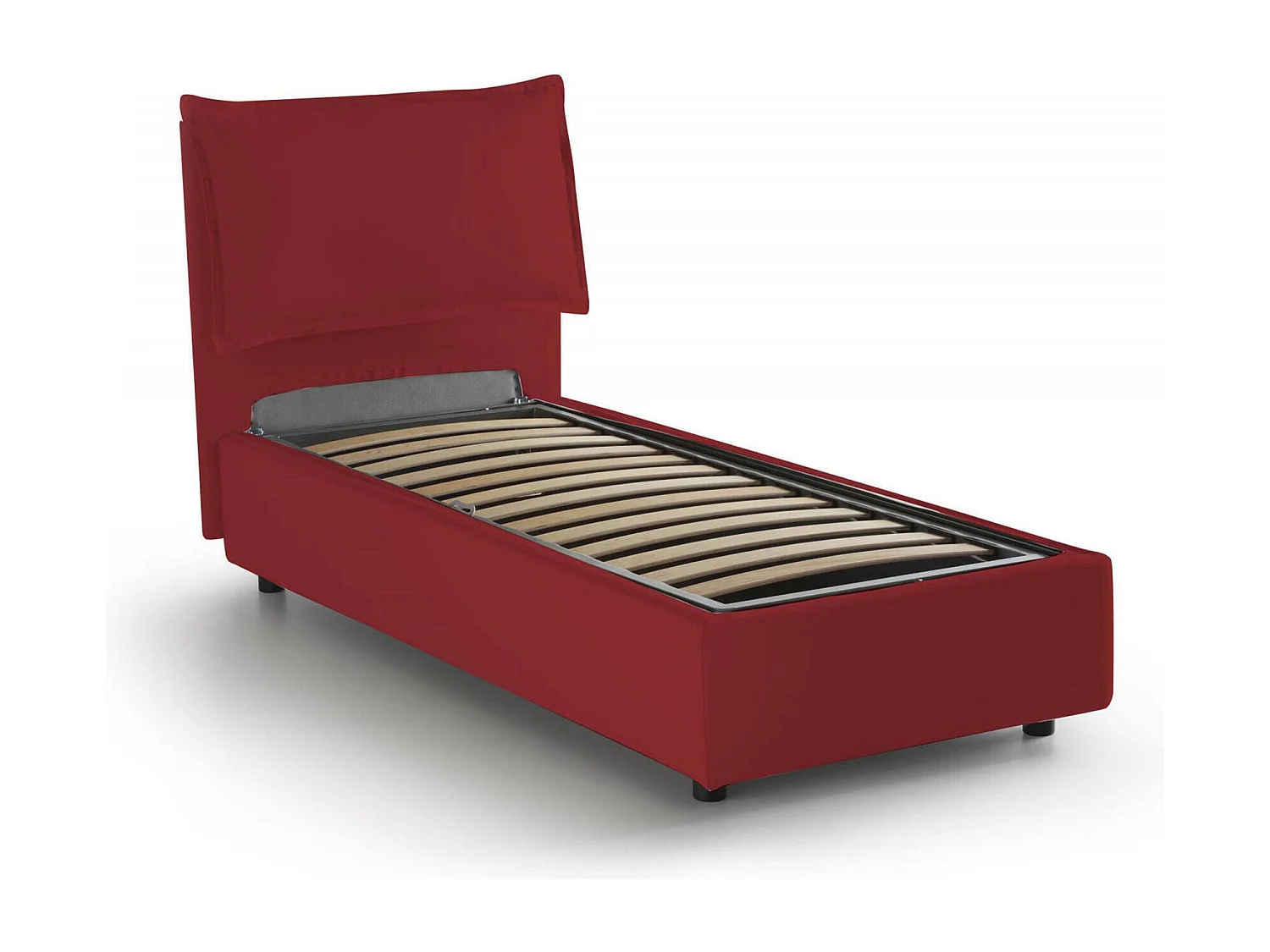 Cama de solteiro Dasenci, Cama de armazenamento com forro de tecido, 100% Fabricado na Itália, Abertura frontal, adequada para colchão de 90x200 cm, Vermelho