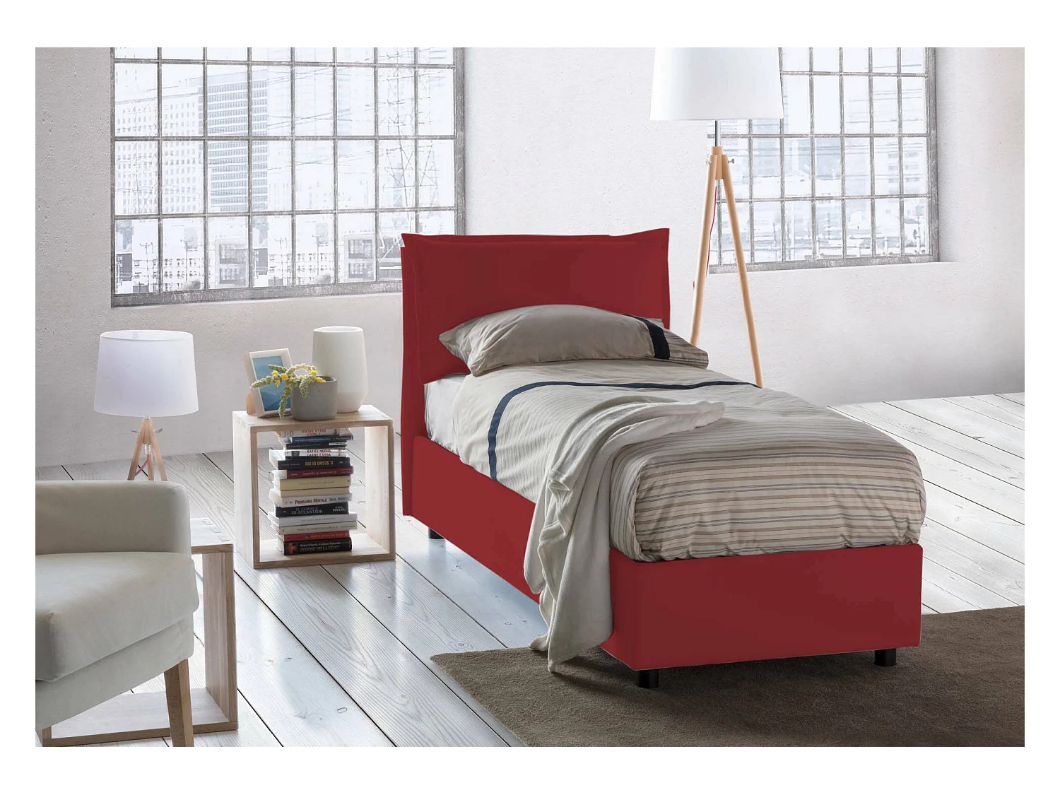 Talamo Italia - Letto singolo Aren, con materasso Cm 80x190 incluso, Rosso