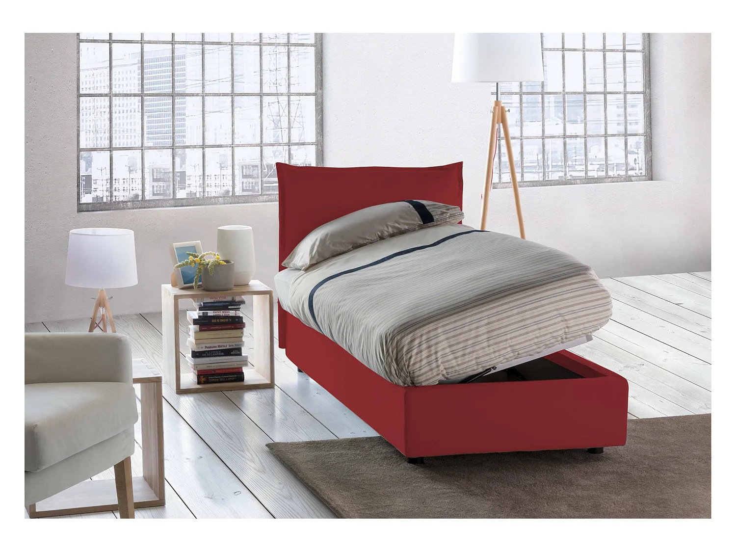 Talamo Italia - Letto singolo Aren, con materasso Cm 80x190 incluso, Rosso