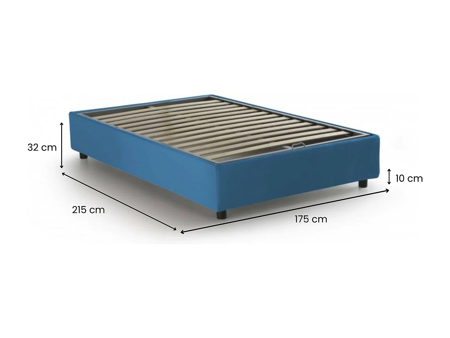 Cama de casal Dgraus, Cama de armazenamento com forro de tecido, 100% Fabricado na Itália, Abertura frontal, adequada para colchão 160x200 cm, Azul