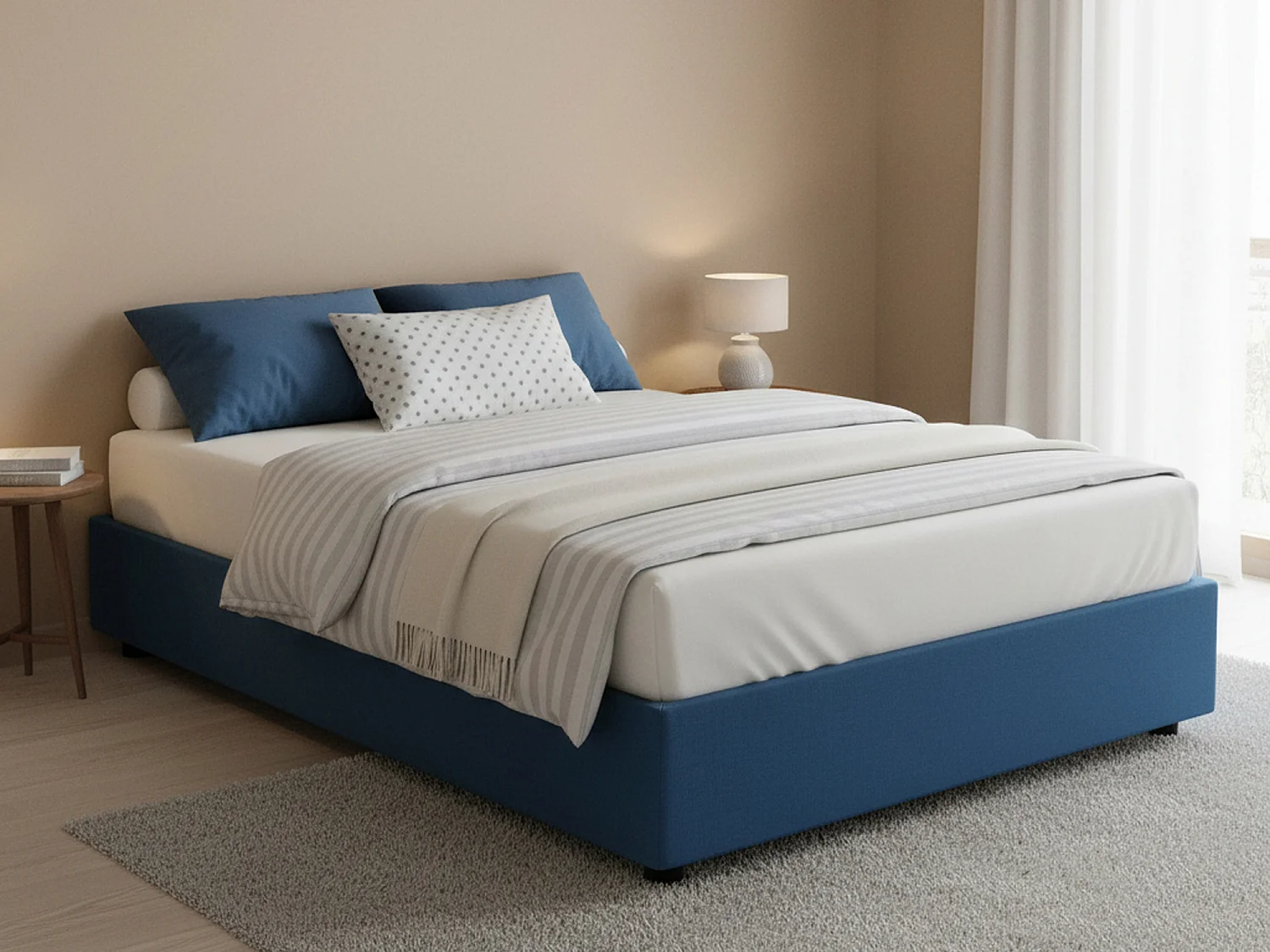 Lit double Dgraus, Lit coffre avec revêtement en tissu, 100% Made in Italy, Ouverture frontale, adapté pour matelas 160x200 cm, Bleu