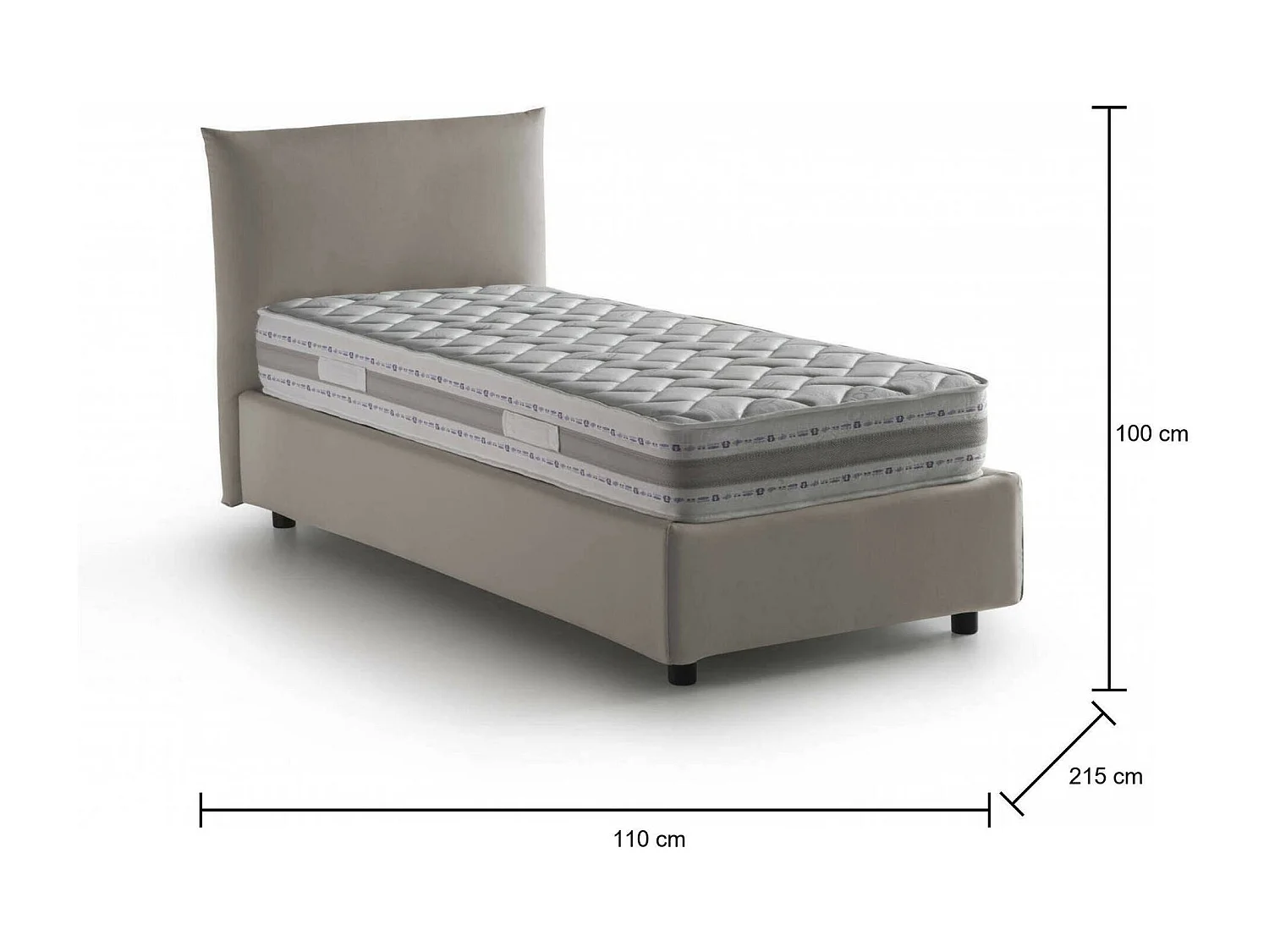 Dbut eenpersoonsbed, Opbergbed met stoffen bekleding, 100% Made in Italy, Opening aan de voorkant, inclusief matras van 80x190 cm, Taupe