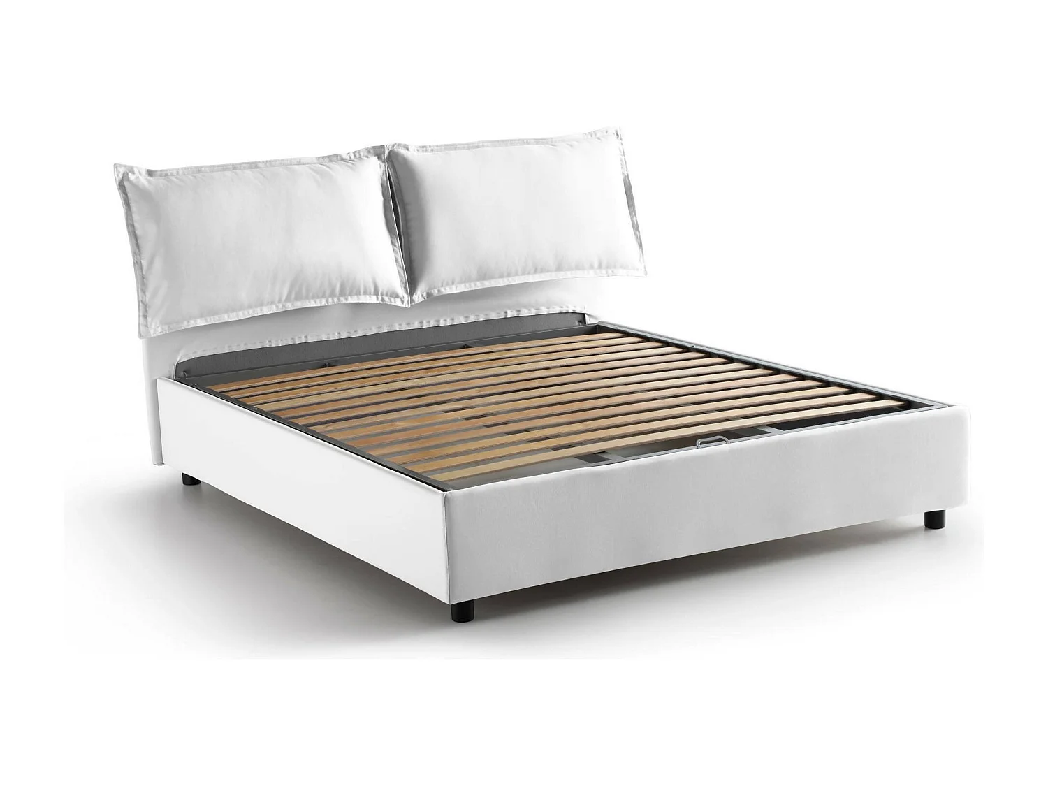 Cama de casal Dcarrar, Cama de arrumação com forro de tecido, 100% Fabricado em Itália, Abertura frontal, com colchão 160x190 cm incluído, Branco