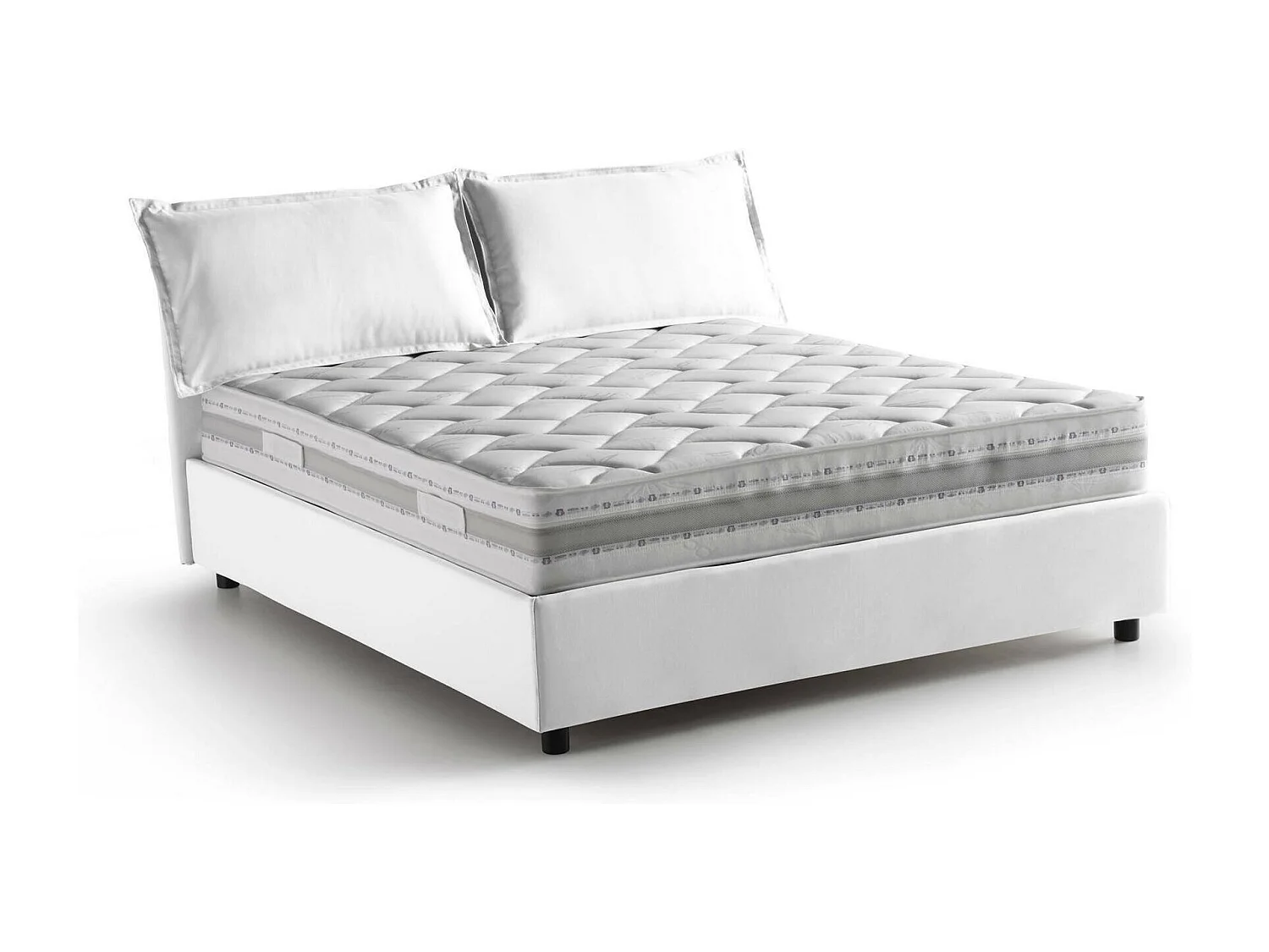 Lit double Dcarrar, Lit coffre avec revêtement en tissu, 100% Made in Italy, Ouverture frontale, avec matelas 160x190 cm inclus, Blanc