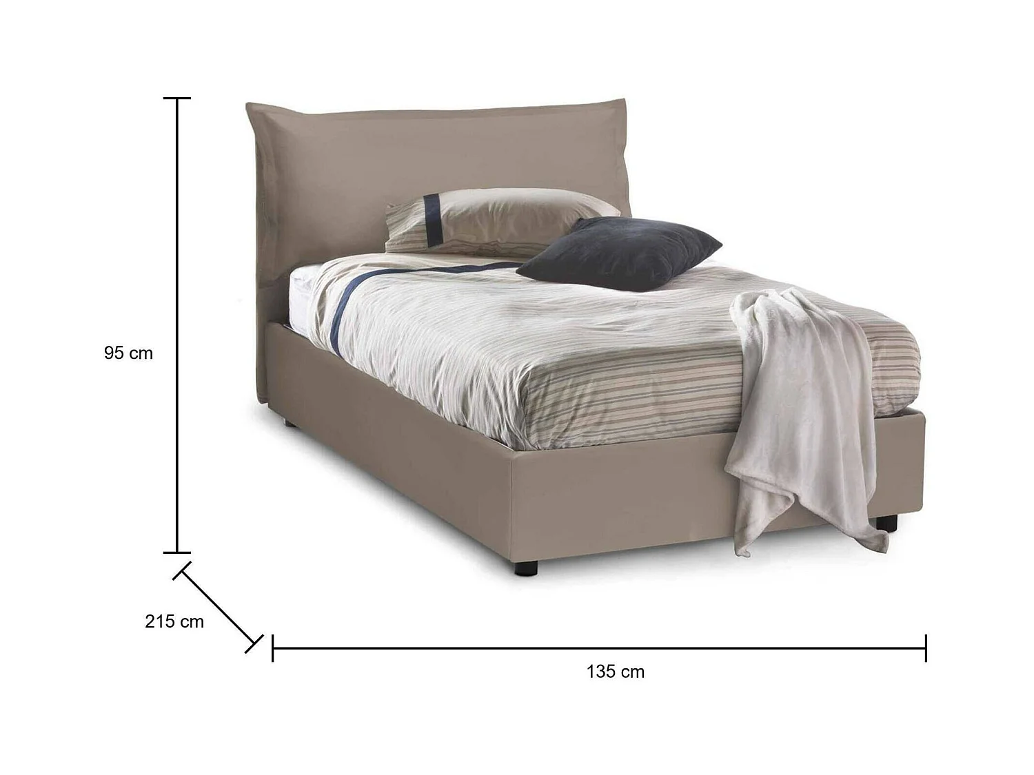 Talamo Italia - Letto piazza e mezza Aconito, con materasso Cm 120x200 incluso, Tortora