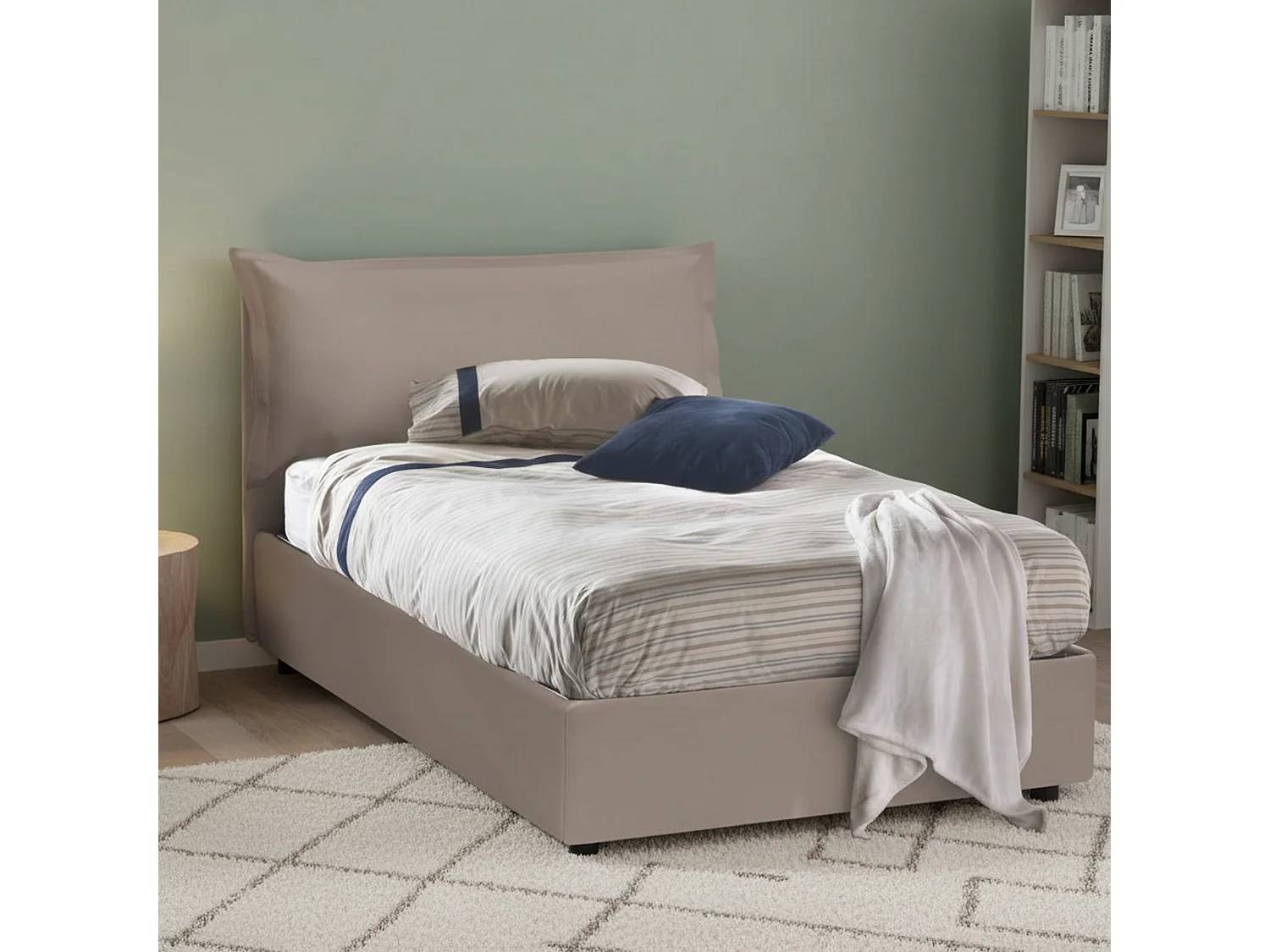 Lit queen size Dgarell, lit coffre avec revêtement en éco-cuir, 100% Made in Italy, ouverture frontale, avec matelas 120x200 cm inclus, gris tourterelle