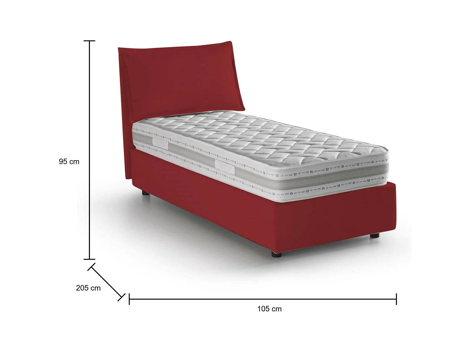 Cama de solteiro Dloset, Cama de armazenamento com forro de tecido, 100% Fabricado na Itália, Abertura frontal, com colchão 90x190 cm incluído, Vermelho