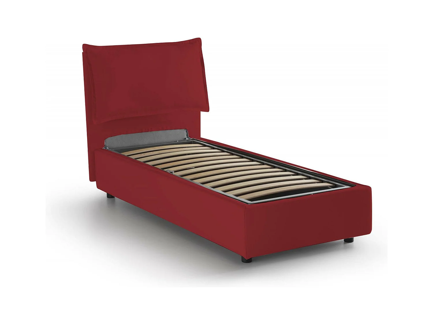 Lit simple Dloset, Lit coffre avec revêtement en tissu, 100% Made in Italy, Ouverture frontale, avec matelas 90x190 cm inclus, Rouge
