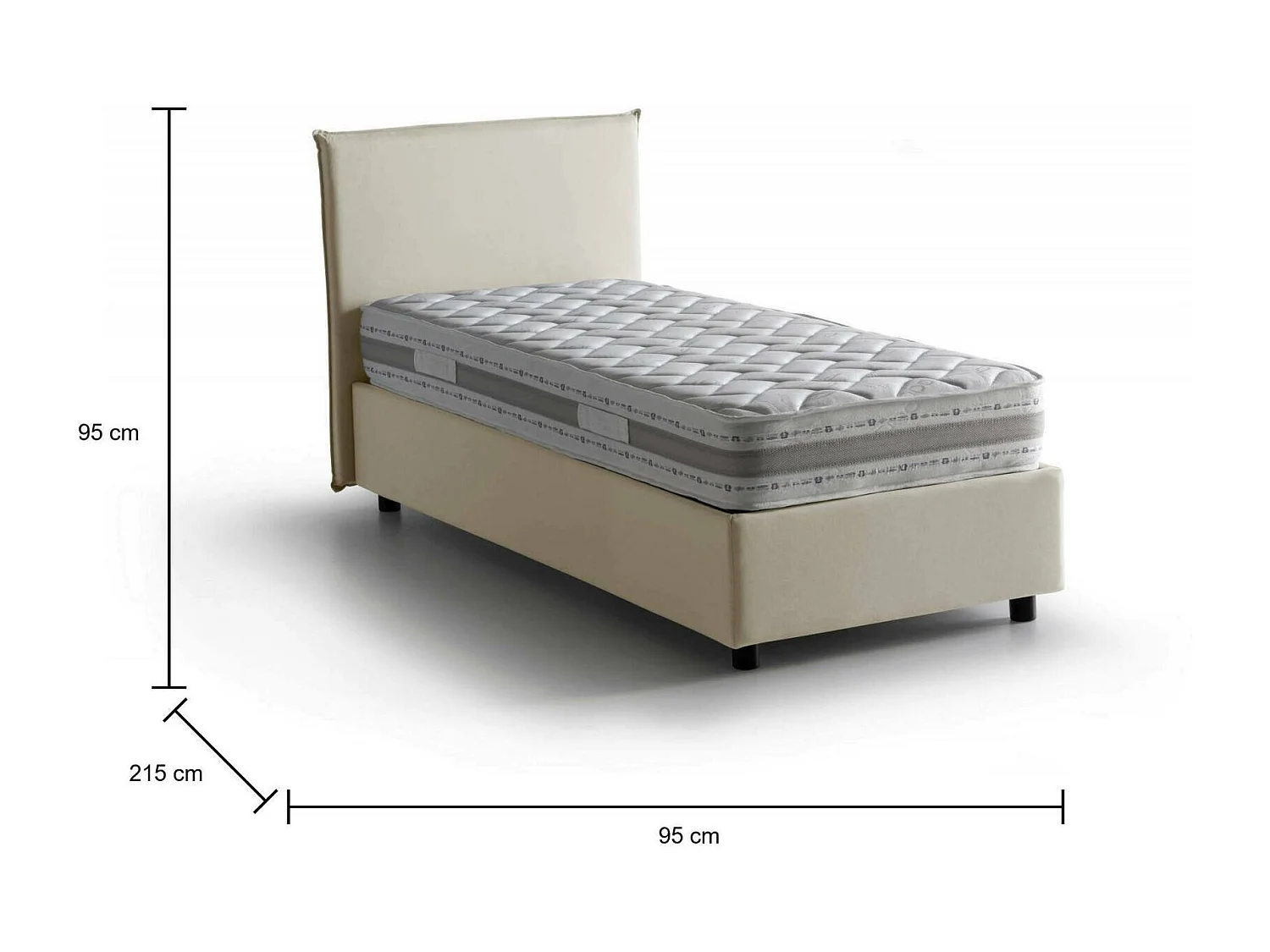 Lit simple Dbach, Lit coffre avec revêtement en tissu, 100% Made in Italy, Ouverture frontale, avec matelas 80x200 cm inclus, Beige