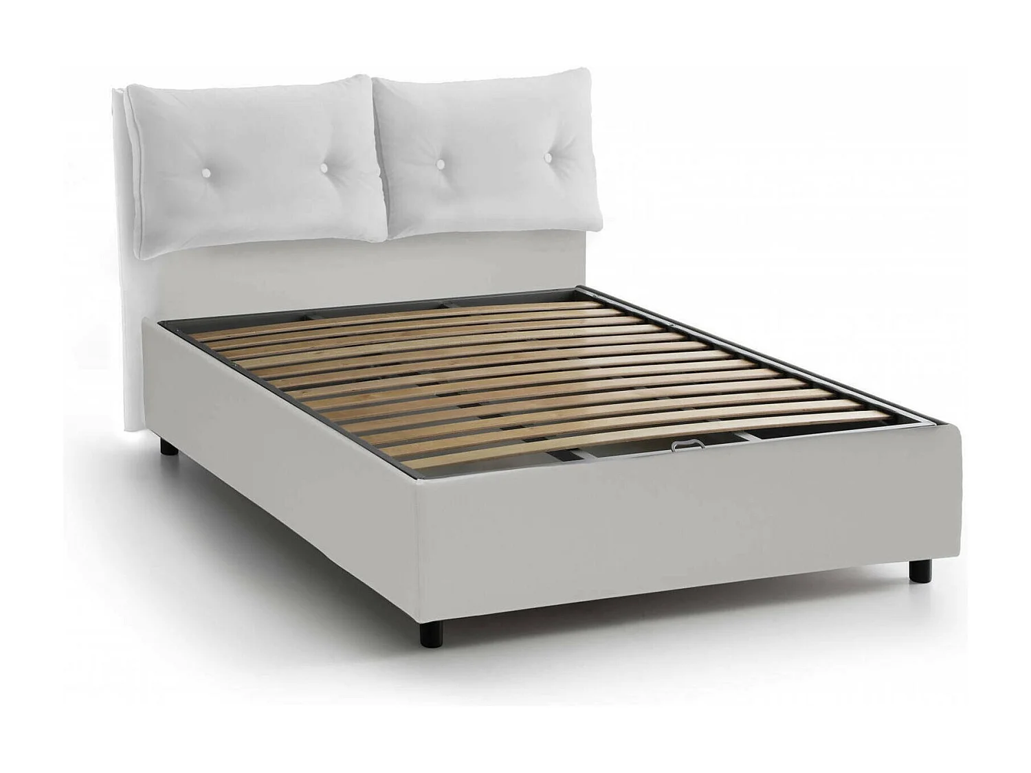 Cama de casal Dgalant, Cama de armazenamento com forro de couro ecológico, 100% Fabricado na Itália, Abertura frontal, adequada para colchão 160x190 cm, Branco