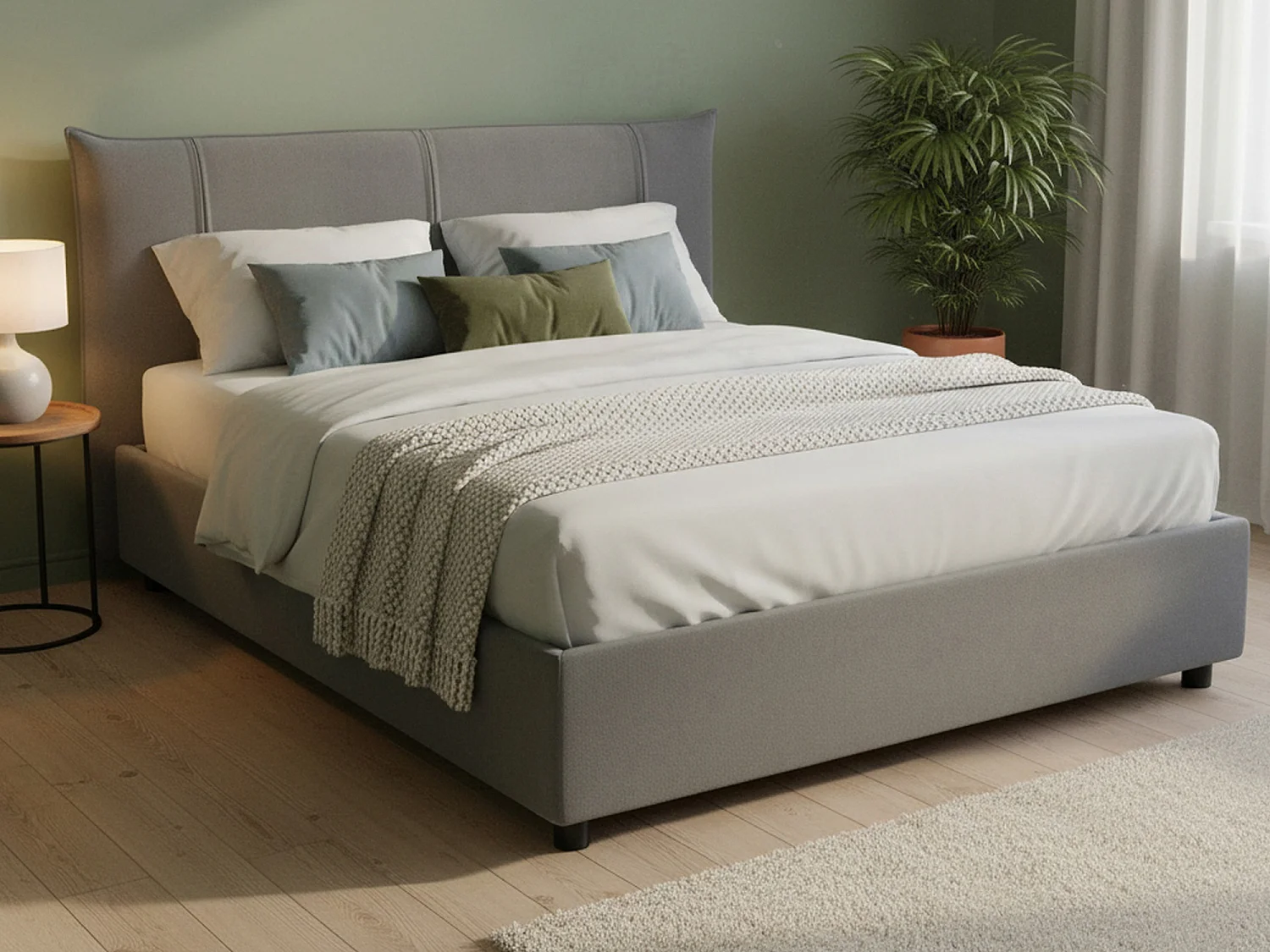 Lit double Dmerten, Lit coffre avec revêtement en tissu, 100% Made in Italy, Ouverture frontale, adapté pour matelas 160x200 cm, Gris