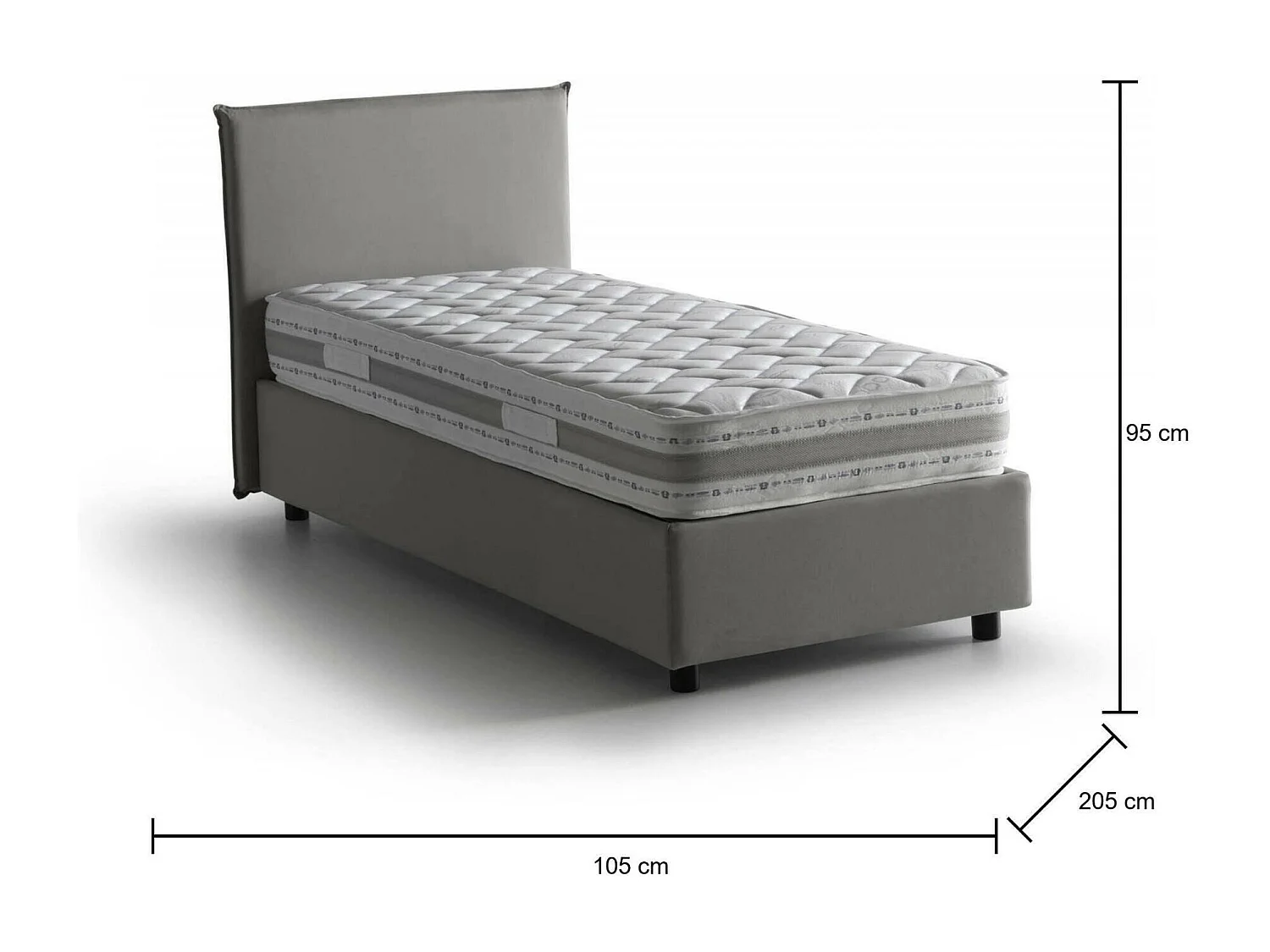 Dban eenpersoonsbed, Opbergbed met stoffen bekleding, 100% Made in Italy, Opening aan de voorkant, inclusief matras 90x190 cm, Grijs