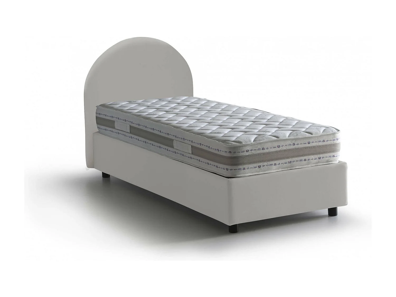 Cama de solteiro Dabaja, Cama de armazenamento com forro de couro ecológico, 100% Fabricado na Itália, Abertura frontal, com colchão 80x190 cm incluído, Branco