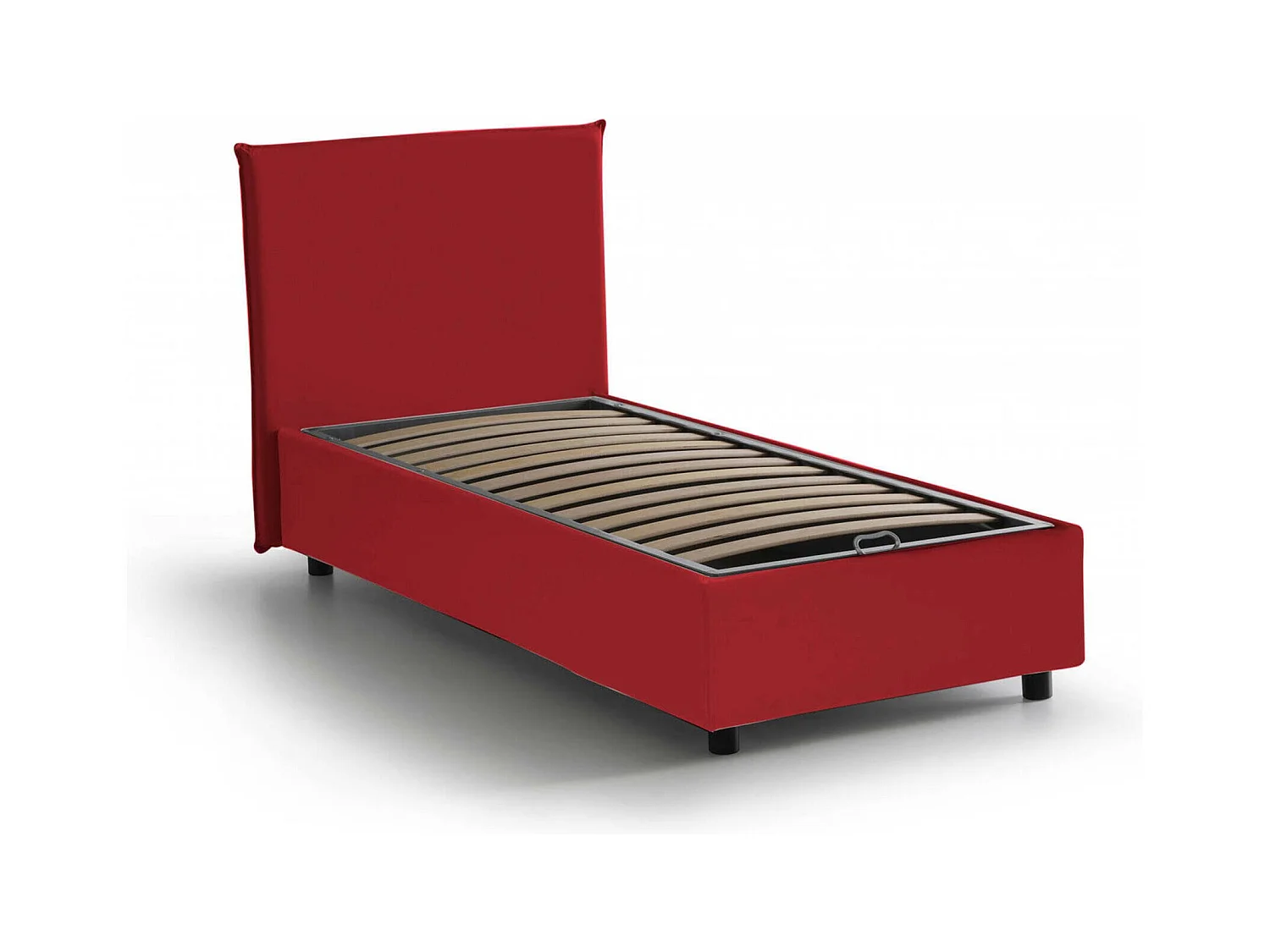 Lit simple Dbasell, Lit coffre avec revêtement en tissu, 100% Made in Italy, Ouverture frontale, adapté pour matelas 90x200 cm, Rouge
