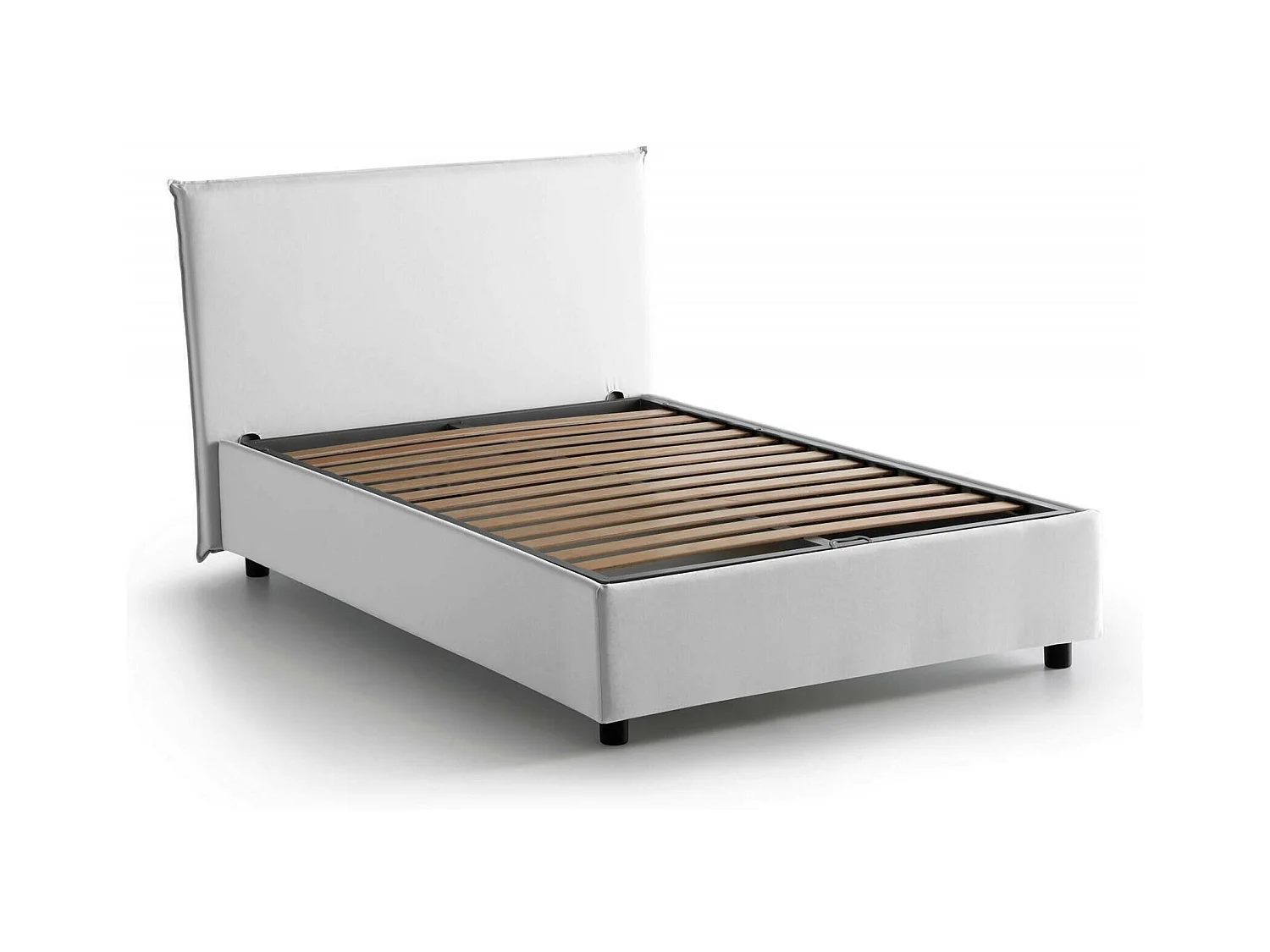 Dacer tweepersoonsbed, Opbergbed met stoffen bekleding, 100% Made in Italy, Opening aan de voorkant, geschikt voor matras van 120x190 cm, Wit