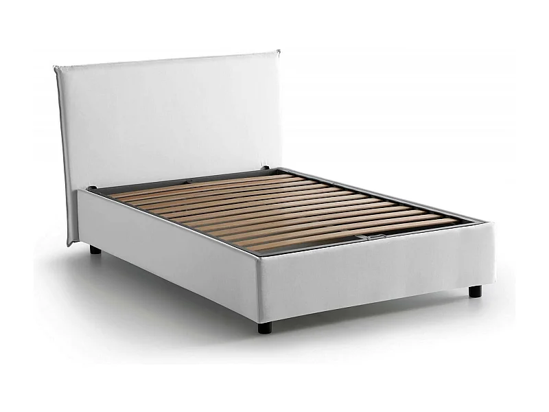 Dacer tweepersoonsbed, Opbergbed met stoffen bekleding, 100% Made in Italy, Opening aan de voorkant, geschikt voor matras van 120x190 cm, Wit