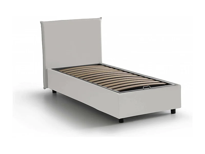 Cama individual Danton, Cama contenedor con tapizado en ecopiel, 100% Made in Italy, Apertura frontal, adecuado para colchón Cm 80x190, Blanco