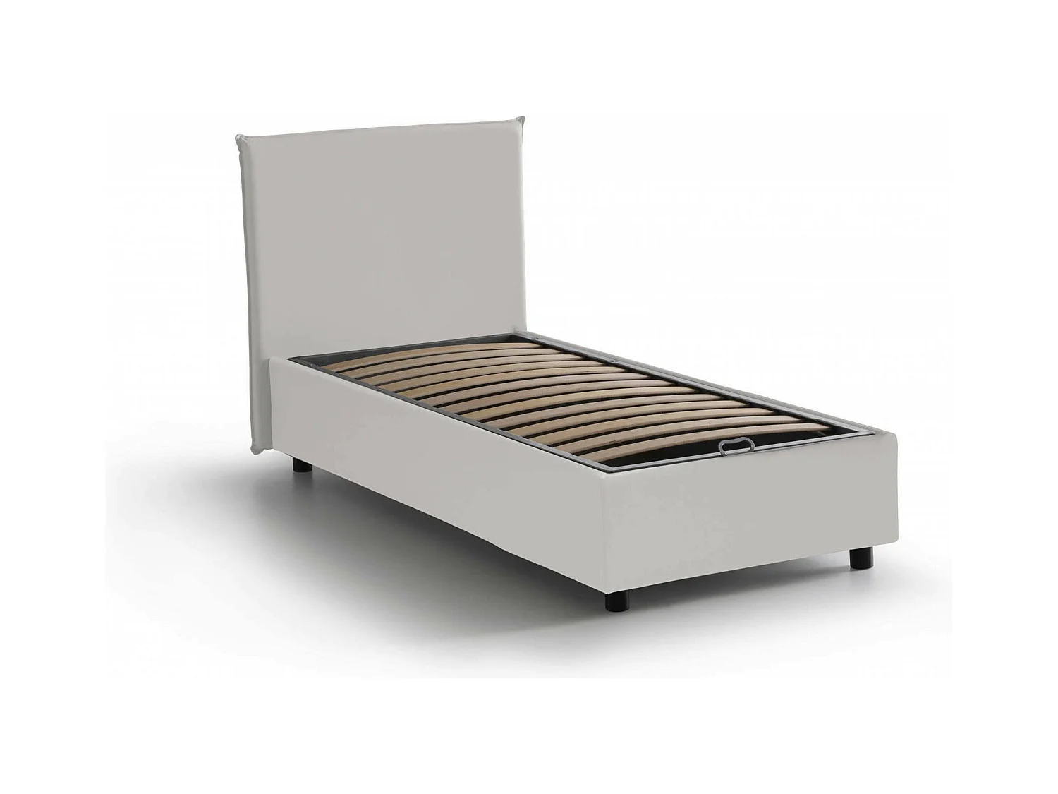 Lit simple Danton, Lit coffre avec revêtement en éco-cuir, 100% Made in Italy, Ouverture frontale, adapté pour matelas 80x190 cm, Blanc