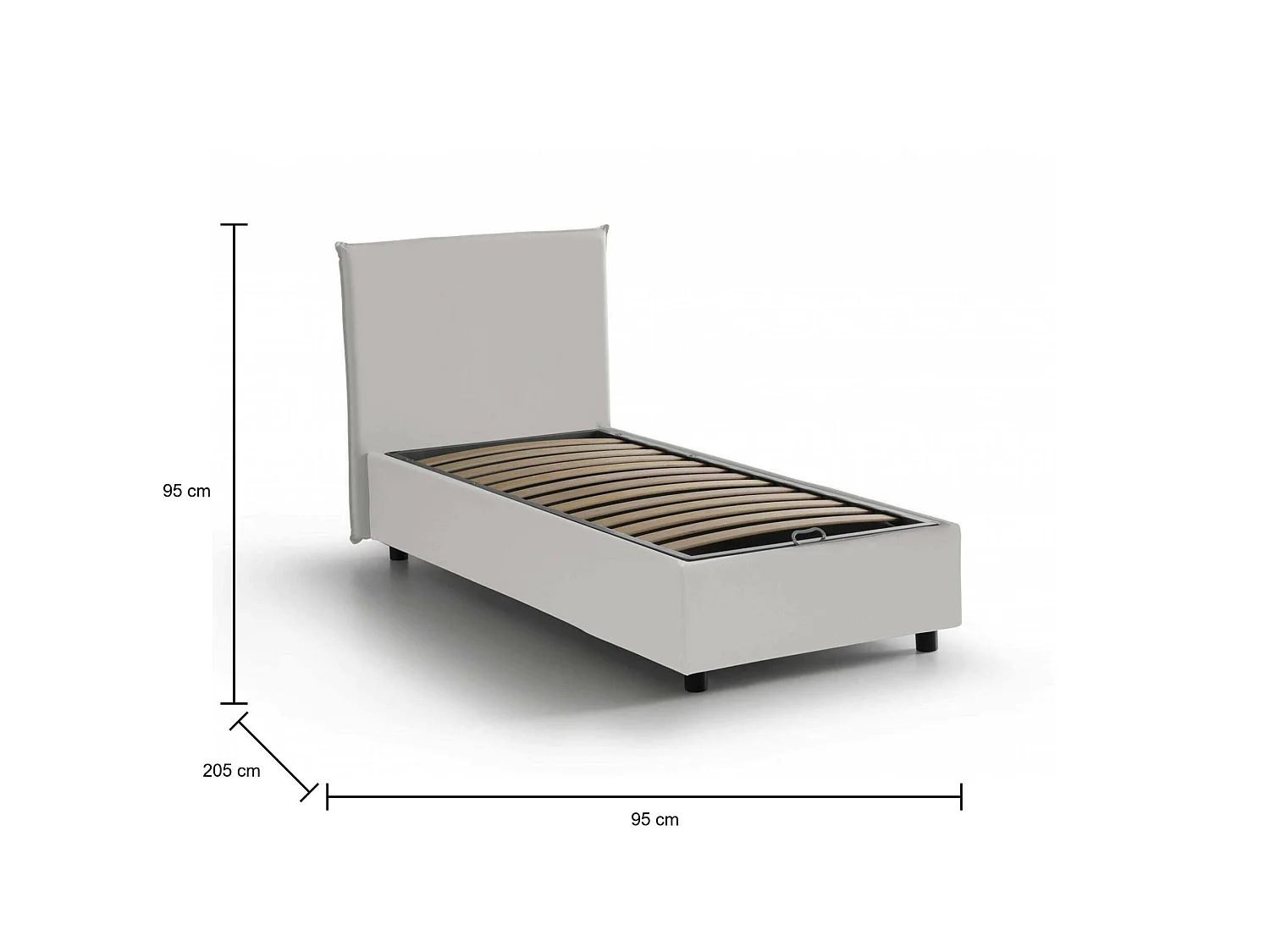 Letto Singolo Asio, Contenitore Made in Italy, 95x205 cm Bianco