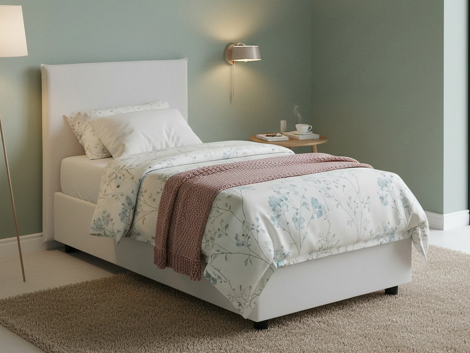 Letto Singolo Asio, Contenitore Made in Italy, 95x205 cm Bianco