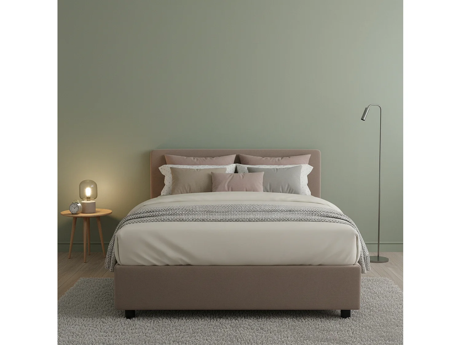 Lit double Ddibar, Lit coffre avec revêtement en tissu, 100% Made in Italy, Ouverture latérale, avec matelas 120x190 cm inclus, Taupe