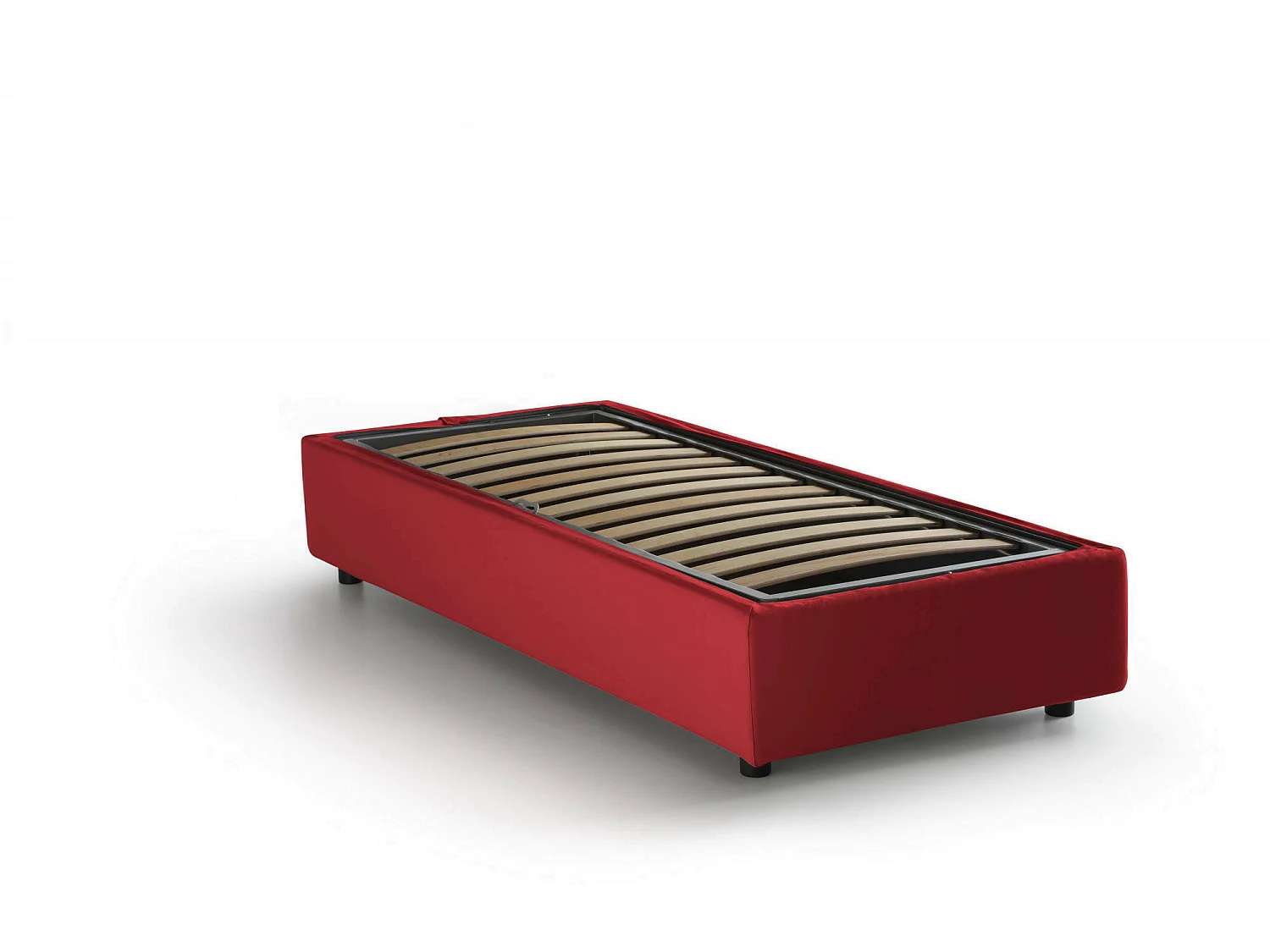 Lit simple Dmeol, Lit coffre avec revêtement en tissu, 100% Made in Italy, Ouverture frontale, avec matelas 90x190 cm inclus, Rouge
