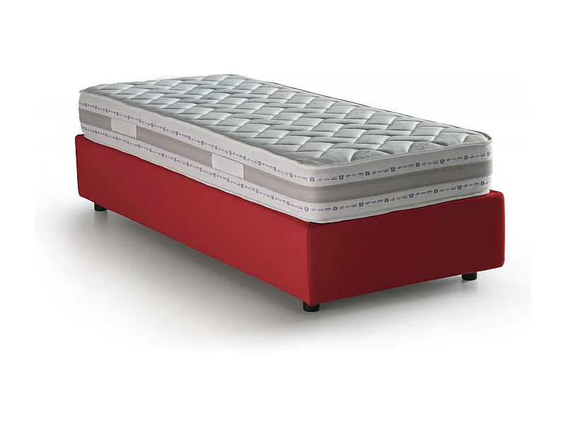 Lit simple Dmeol, Lit coffre avec revêtement en tissu, 100% Made in Italy, Ouverture frontale, avec matelas 90x190 cm inclus, Rouge