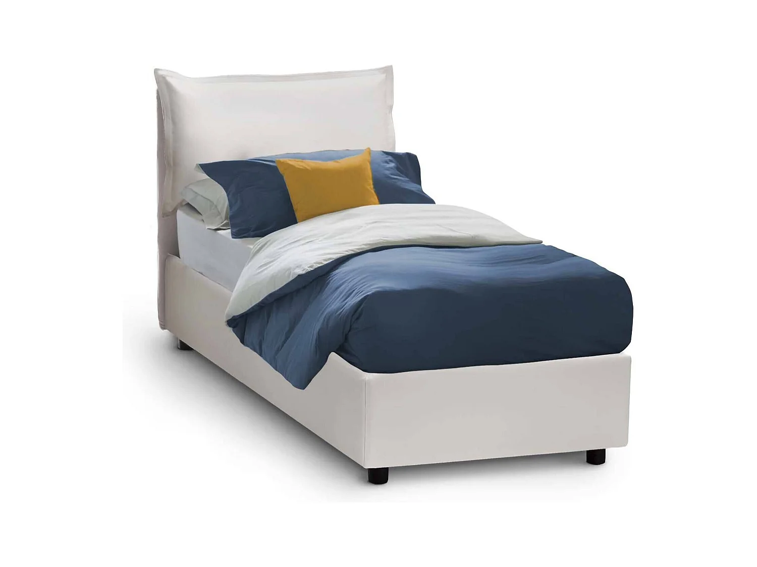 Lit simple Datzor, Lit coffre avec revêtement en éco-cuir, 100% Made in Italy, Ouverture frontale, avec matelas 90x190 cm inclus, Blanc