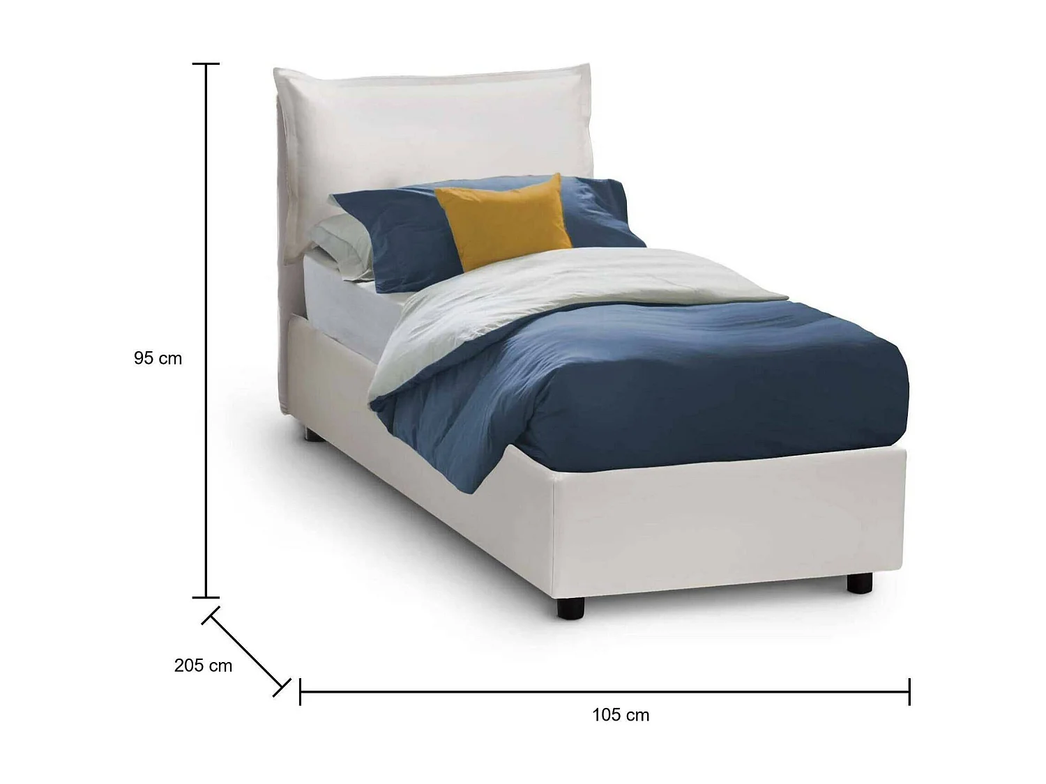 Cama individual Datzor, Cama contenedor con tapizado en ecopiel, 100% Made in Italy, Apertura frontal, con colchón Cm 90x190 incluido, Blanco