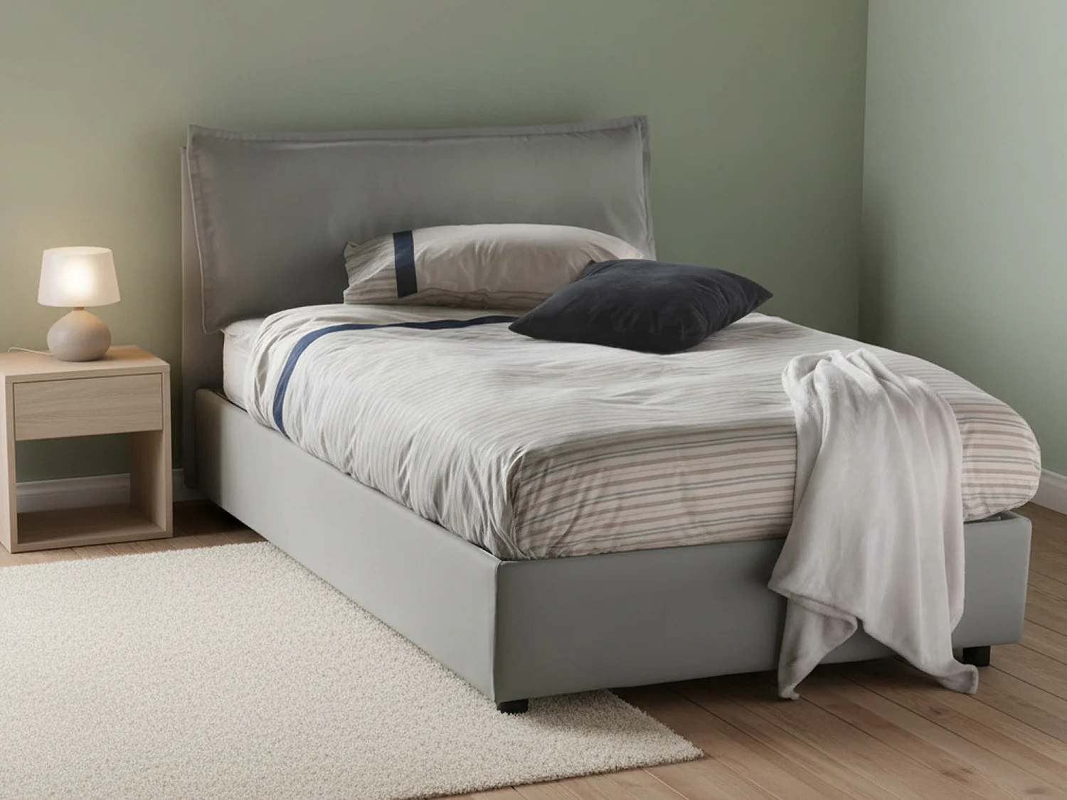 Lit double Daalt, Lit coffre avec revêtement en tissu, 100% Made in Italy, Ouverture frontale, avec matelas 120x200 cm inclus, Gris
